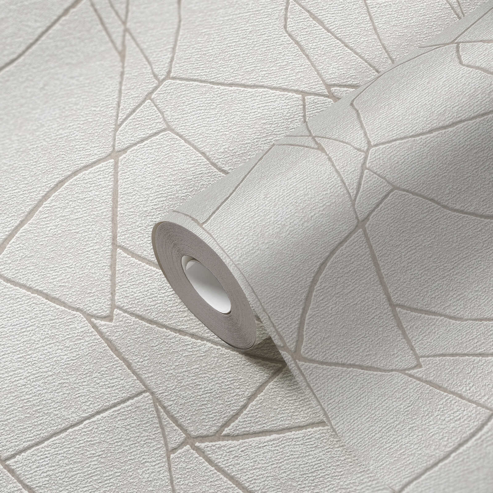             Carta da parati non tessuta con motivo grafico 3D della natura - grigio, bianco
        