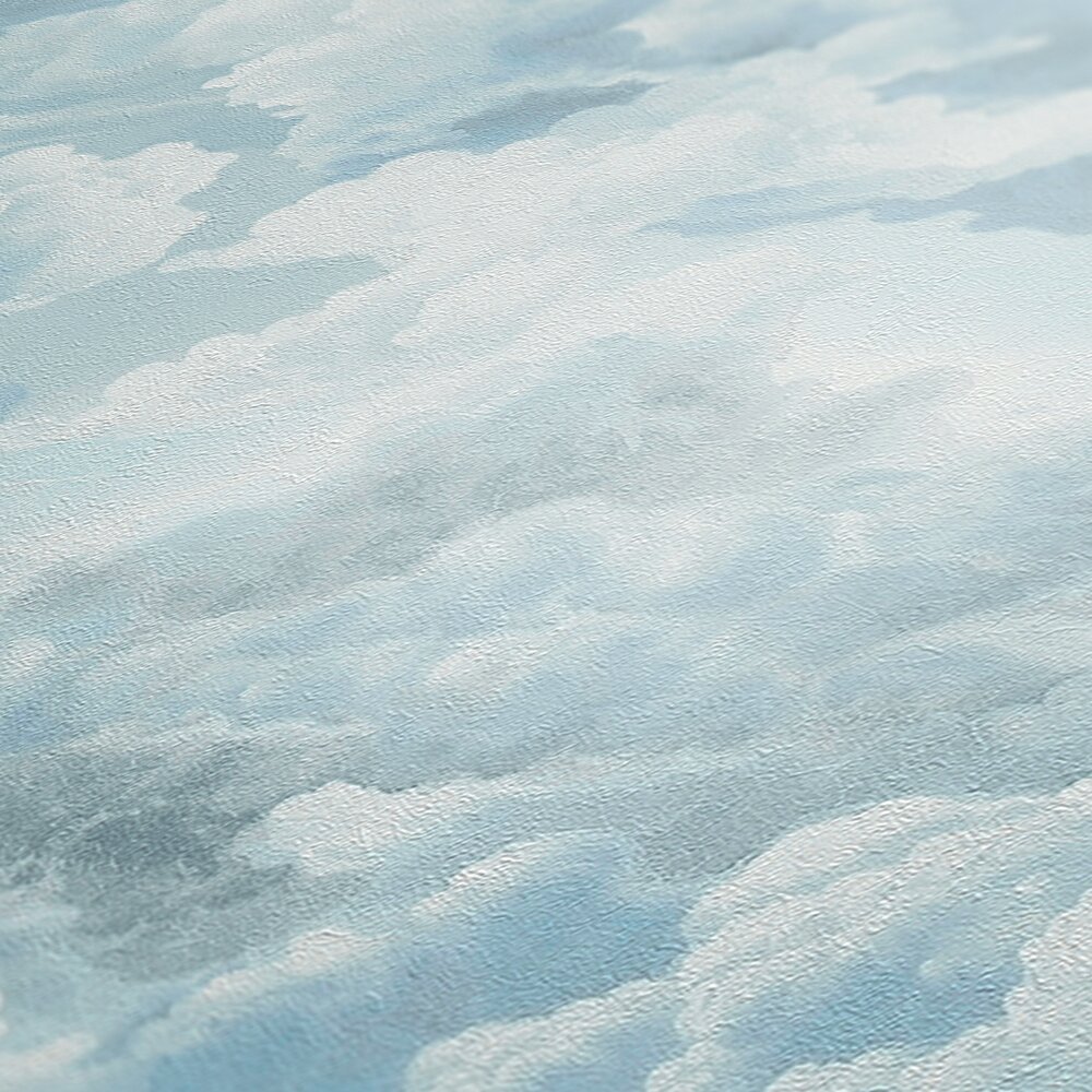             papier peint en papier intissé avec motif de nuages façon peinture à l'huile - blanc, bleu
        