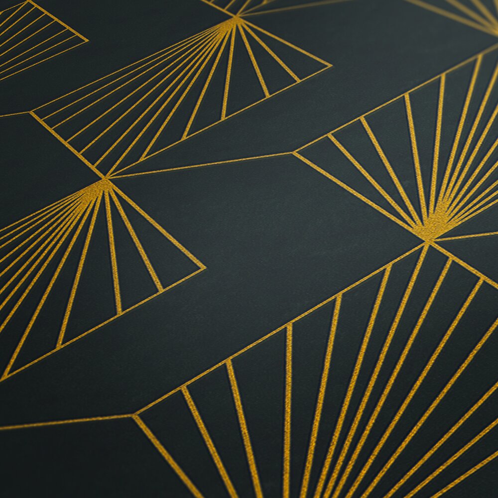             Papel pintado tejido-no tejido Art Déco con motivos glamurosos - negro, dorado
        