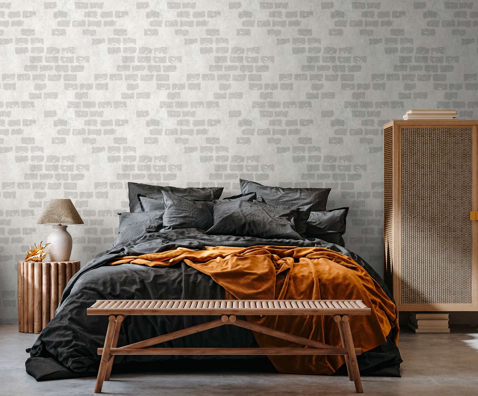             Mur de pierre urbain papier peint intissé aspect brique et une répétition de motifs à grande échelle - gris, beige
        