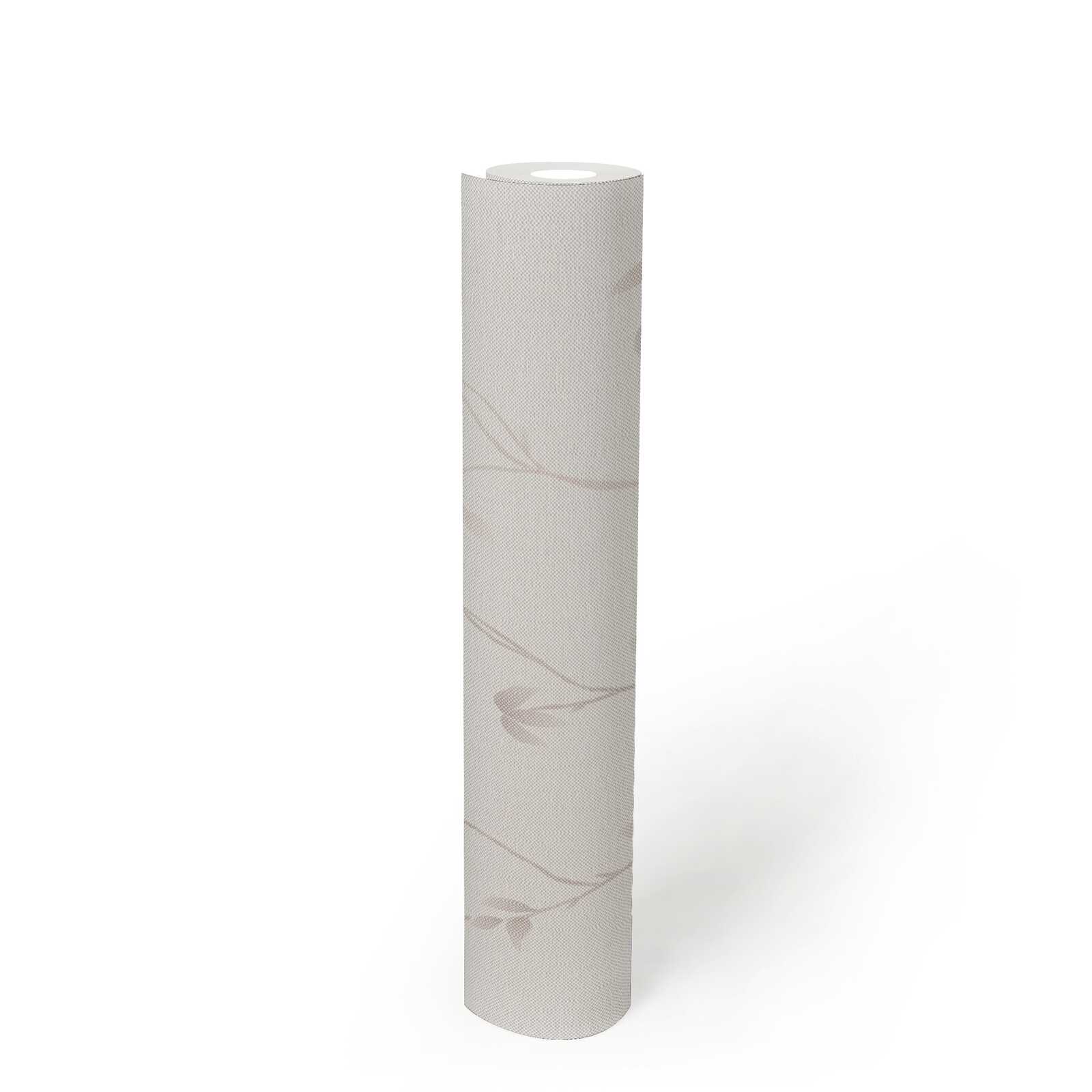             Plain non-woven wallpaper with leaf tendrils and surface texture - cream, beige
        