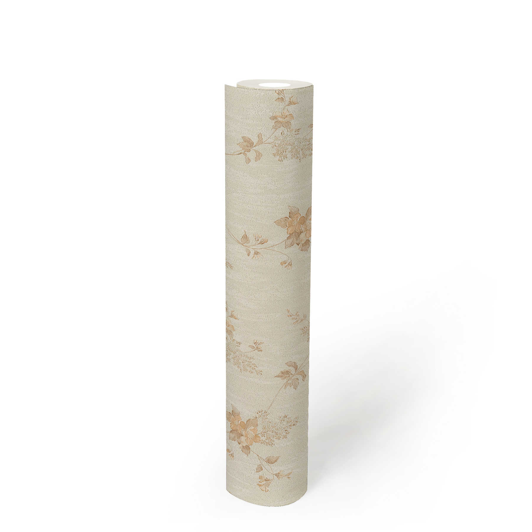             Papier peint avec motifs floraux et aspect plâtre - beige
        