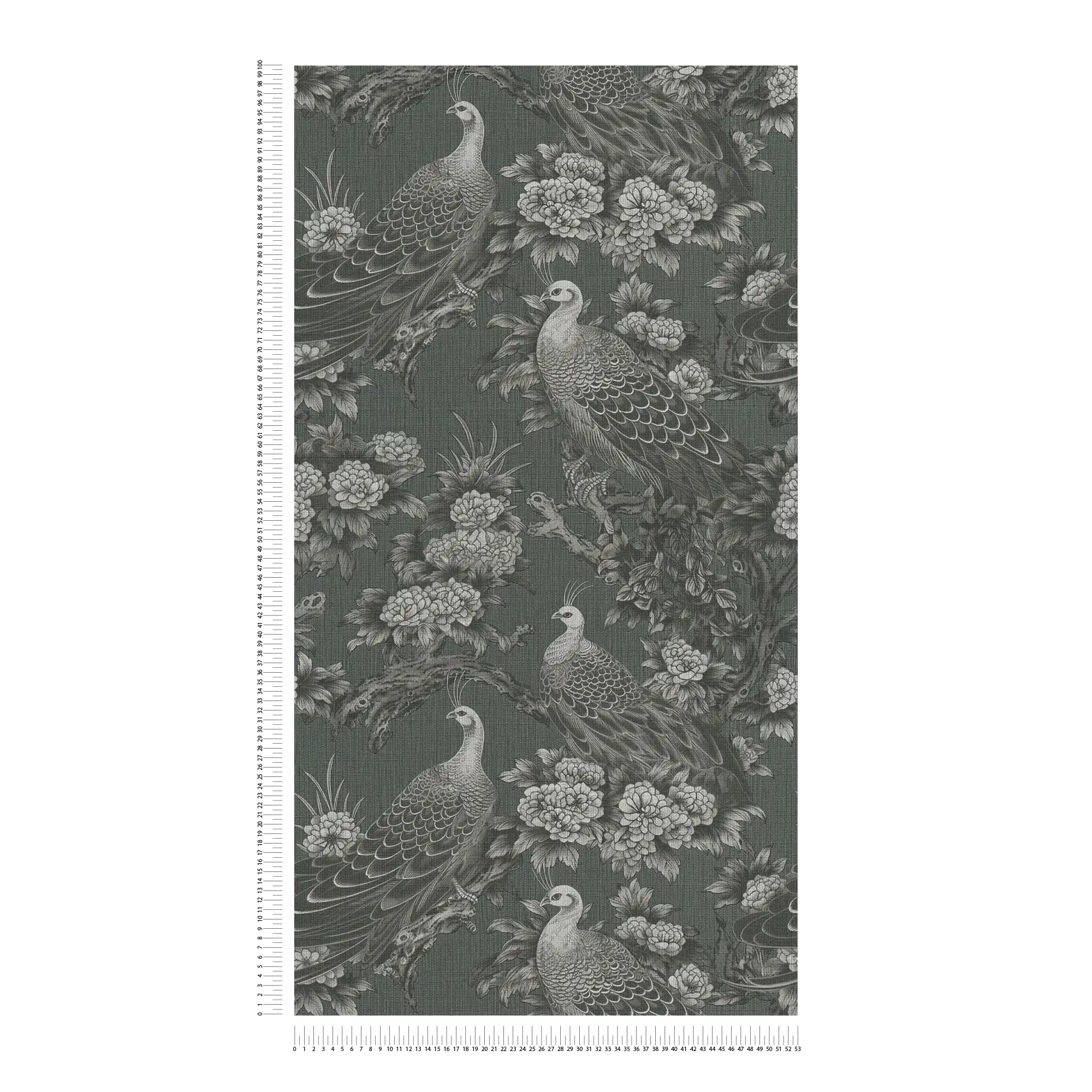             Non-woven wallpaper in English country house style floral - grey, black
        