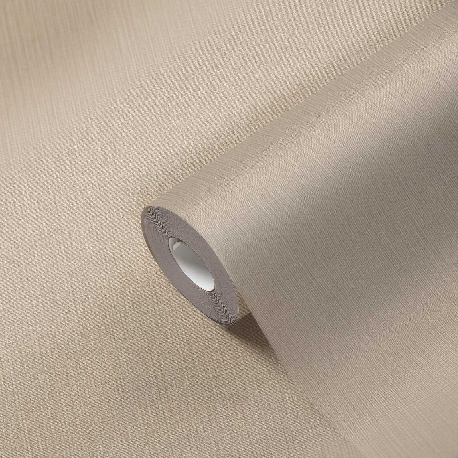             Single-coloured non-woven wallpaper in fabric design - Beige
        