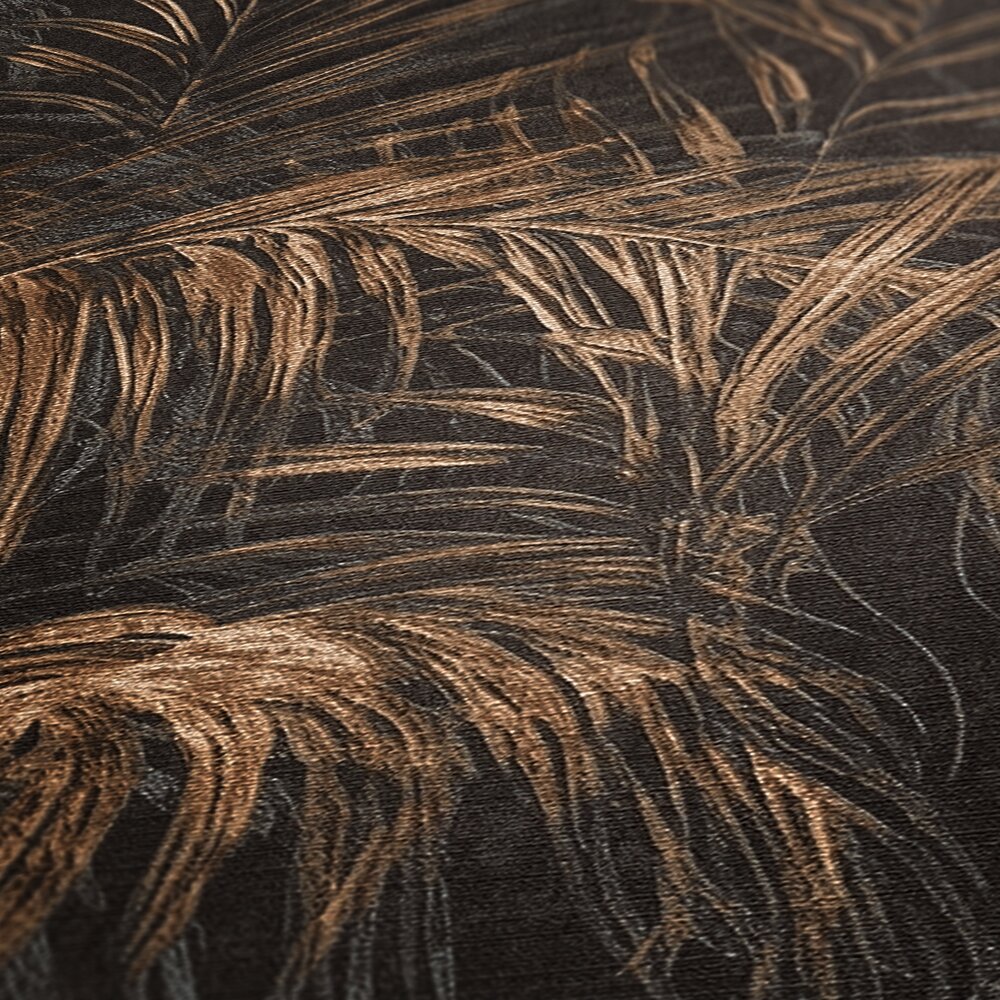             Magnificent non-woven wallpaper in palm tree look - black, beige, brown
        