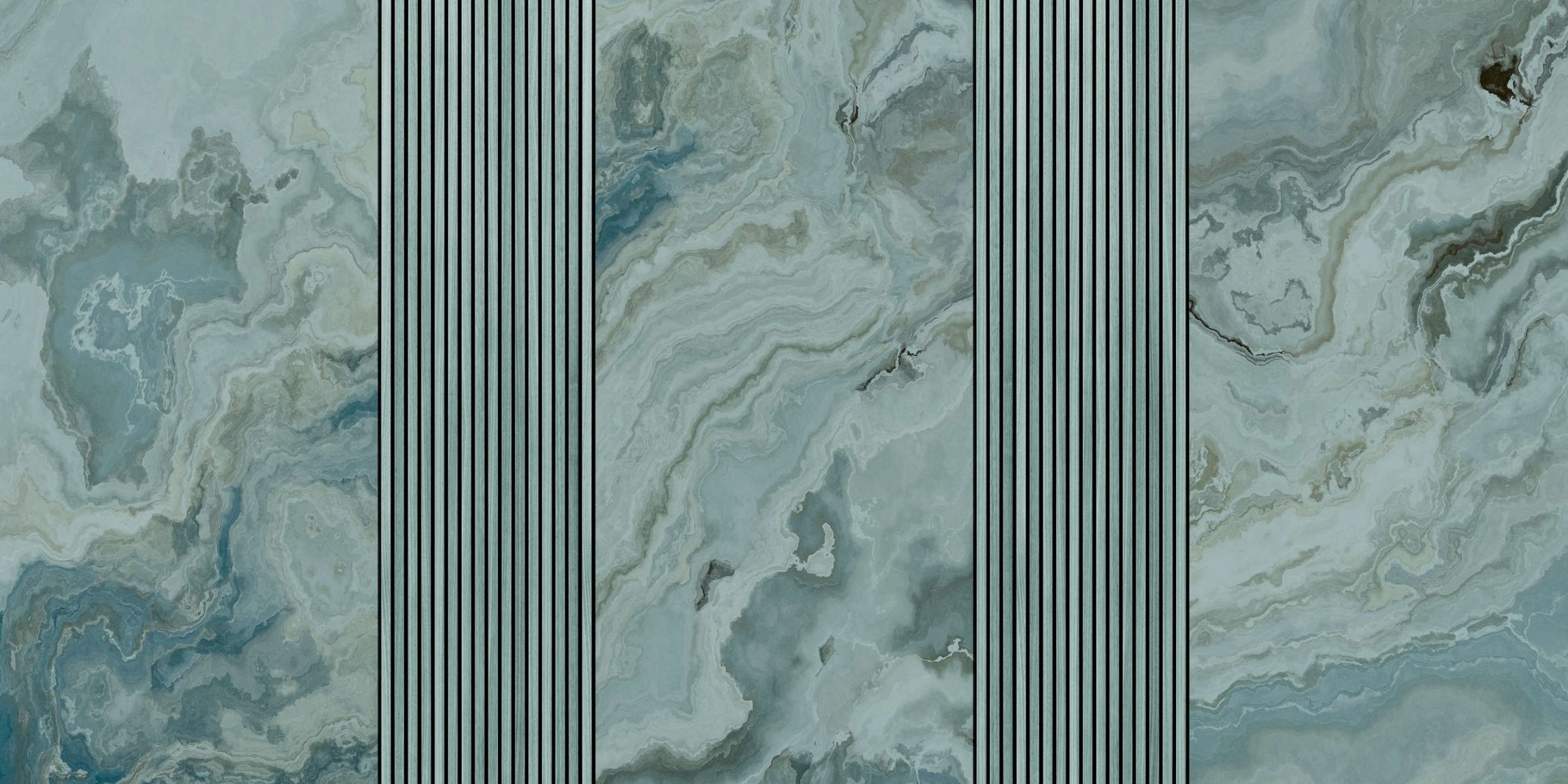             papier peint en papier panoramique »travertino 1« - Panneaux & Marbre - pétrole | Intissé lisse, légèrement nacré
        
