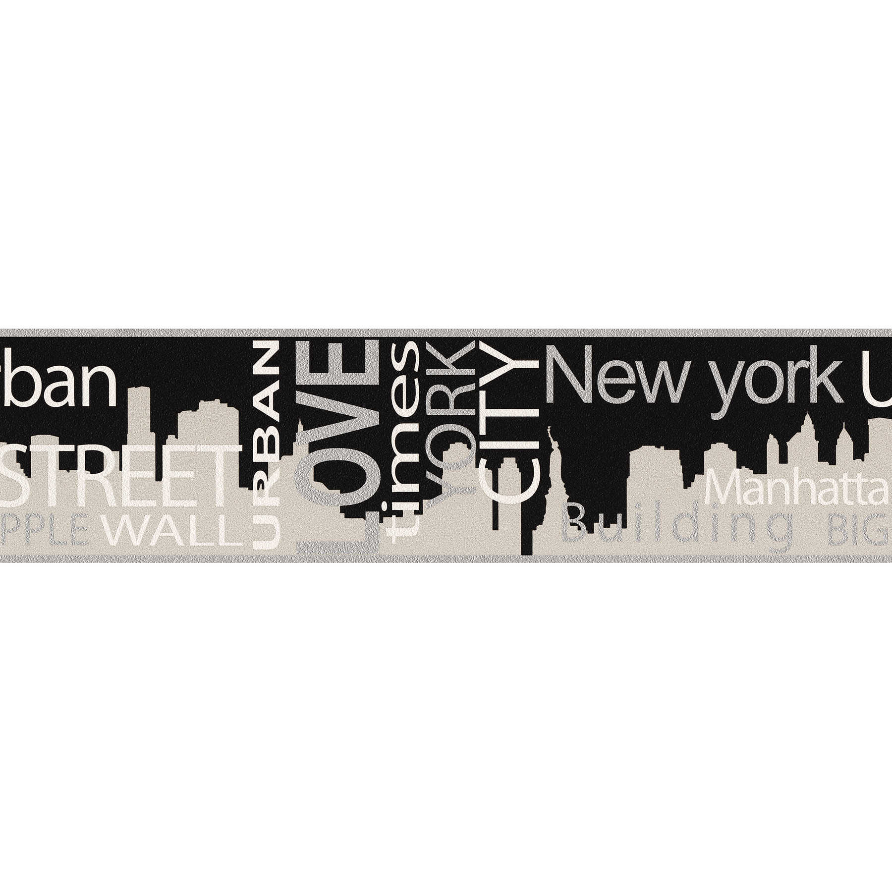         Bordure de papier peint New York City Skyline - métallique, noir
    