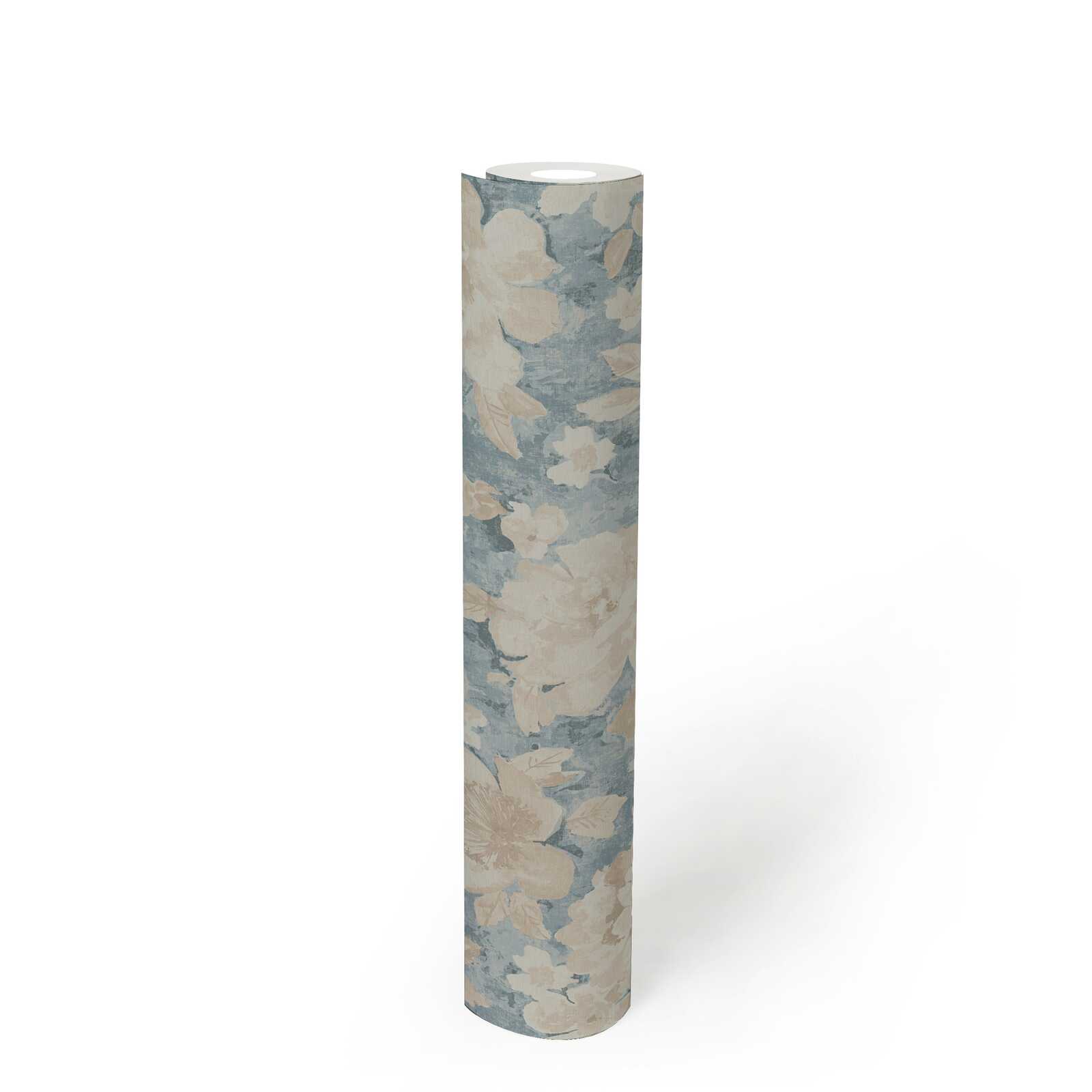             Non-woven floral wallpaper in watercolour and vintage look - blue, beige, cream
        