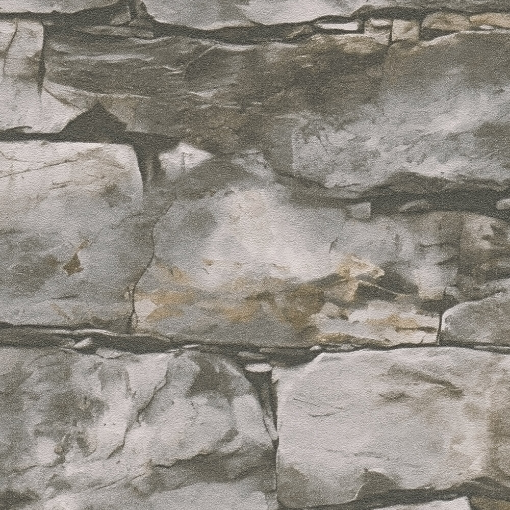             3D natural stone masonry non-woven wallpaper in natural stone look design - grey, brown
        