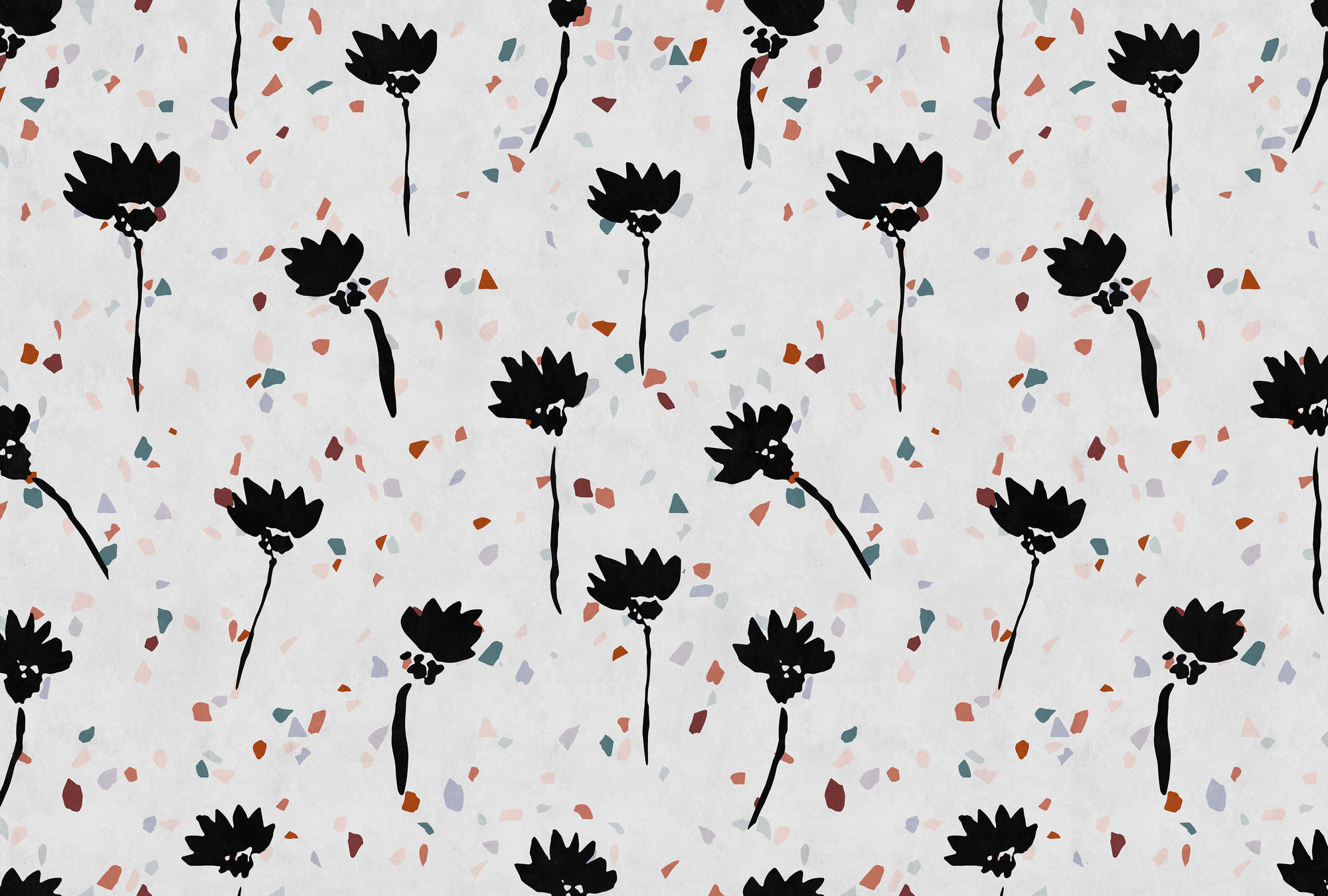             Terrazzo 2 - wallpaper in blotting paper structure terrazzo patterned, stone look - grey, red | matt smooth fleece
        