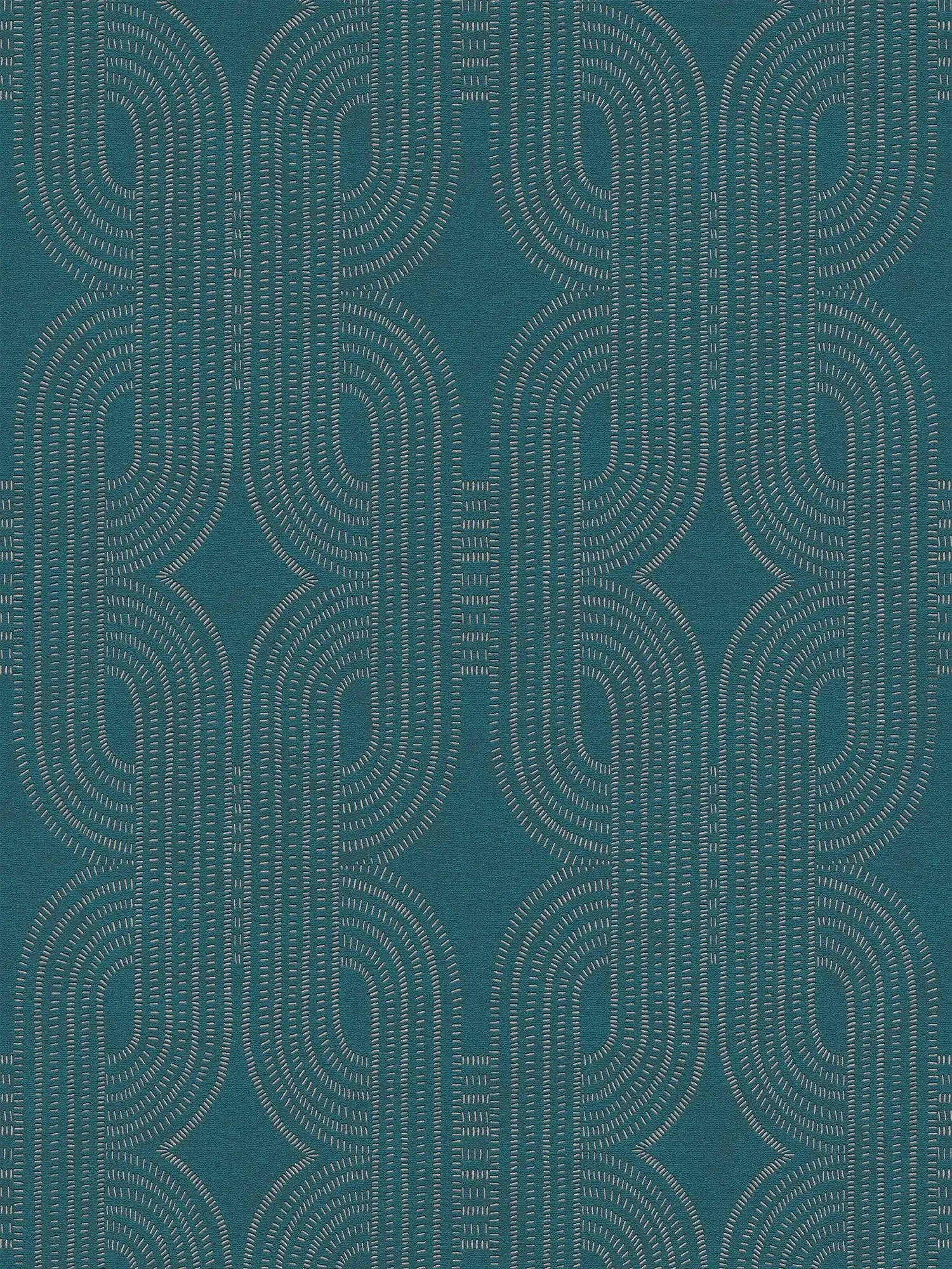 Vliesbehang met abstract grafisch retro patroon - blauw, groen, beige
