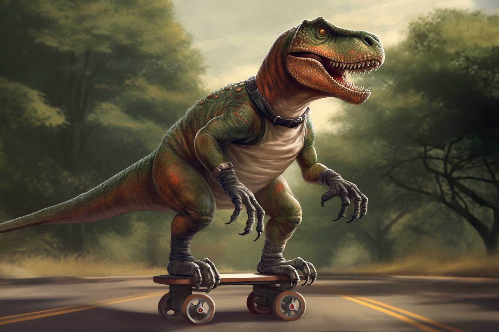             Toile KI »skating t-rex« - 120 cm x 80 cm
        