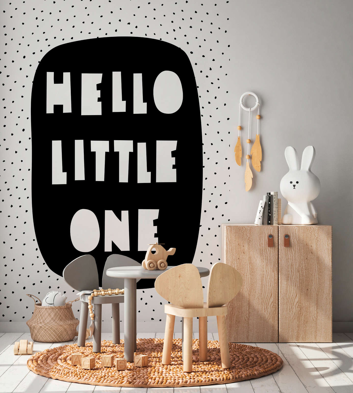             papiers peints à impression numérique pour chambre d'enfant avec inscription "Hello Little One" - intissé lisse & légèrement brillant
        