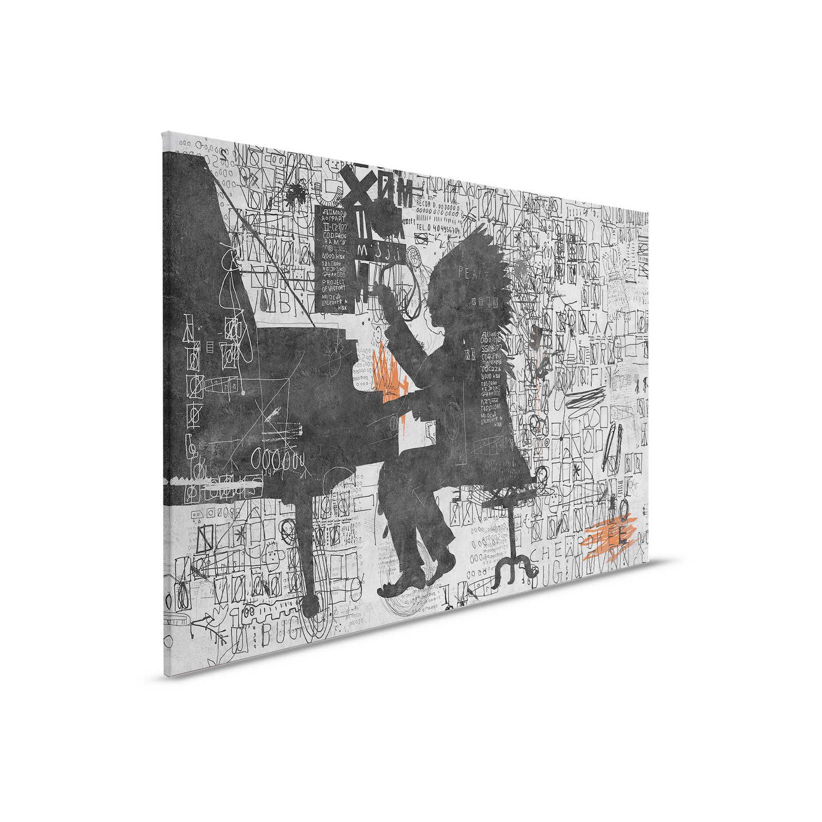 Piano Bar 1 - Lienzo Street Art Diseño Scribbel Negro y Gris - 0,90 m x 0,60 m
