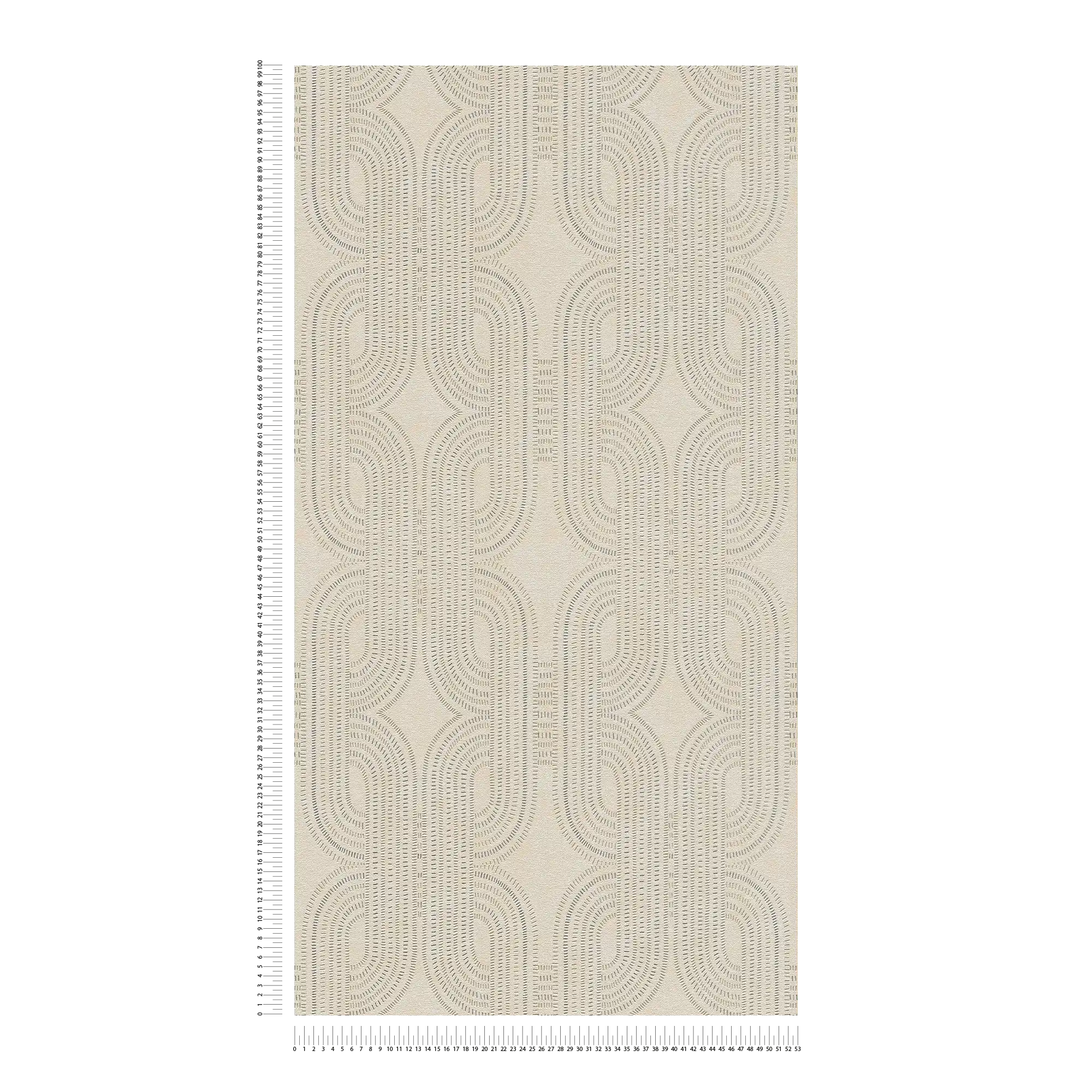             Graphic retro non-woven wallpaper - beige, metallic, grey
        