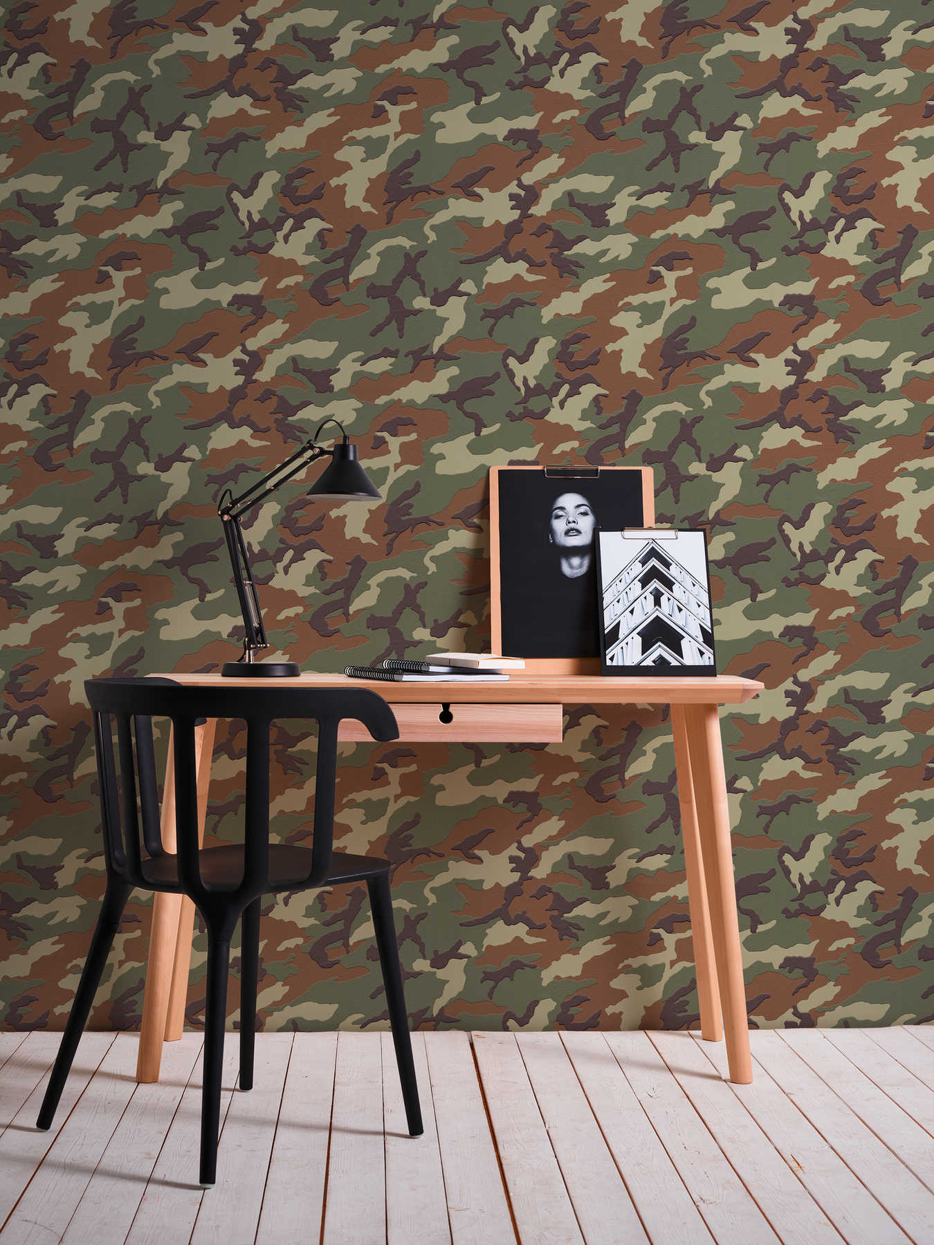             Camouflage pattern wallpaper with camouflage design - green, brown
        