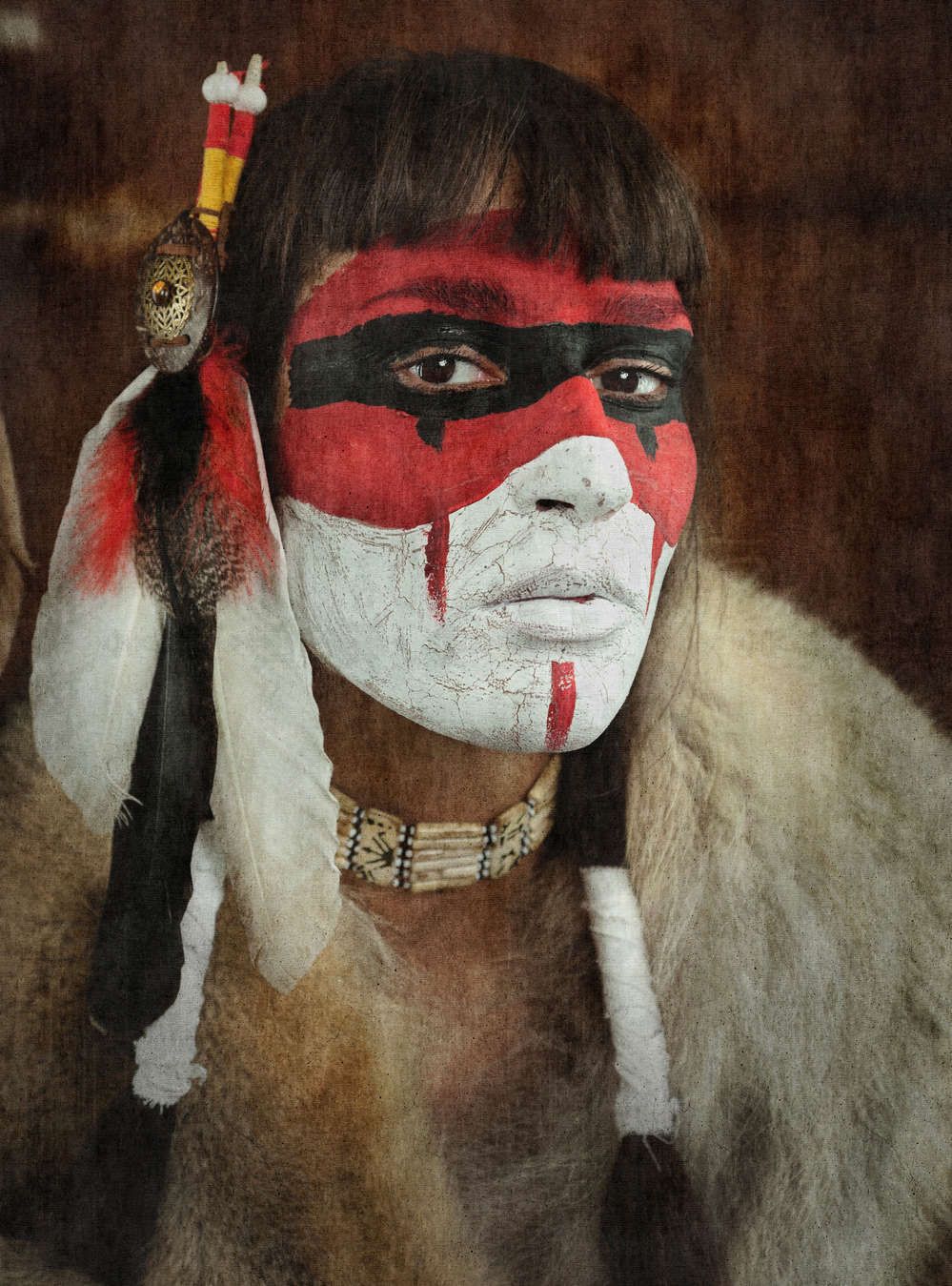             Fotomural »ayasha« - Retrato de un guerrero - motivo con estructura de tapiz | Tela no tejida de textura ligera
        