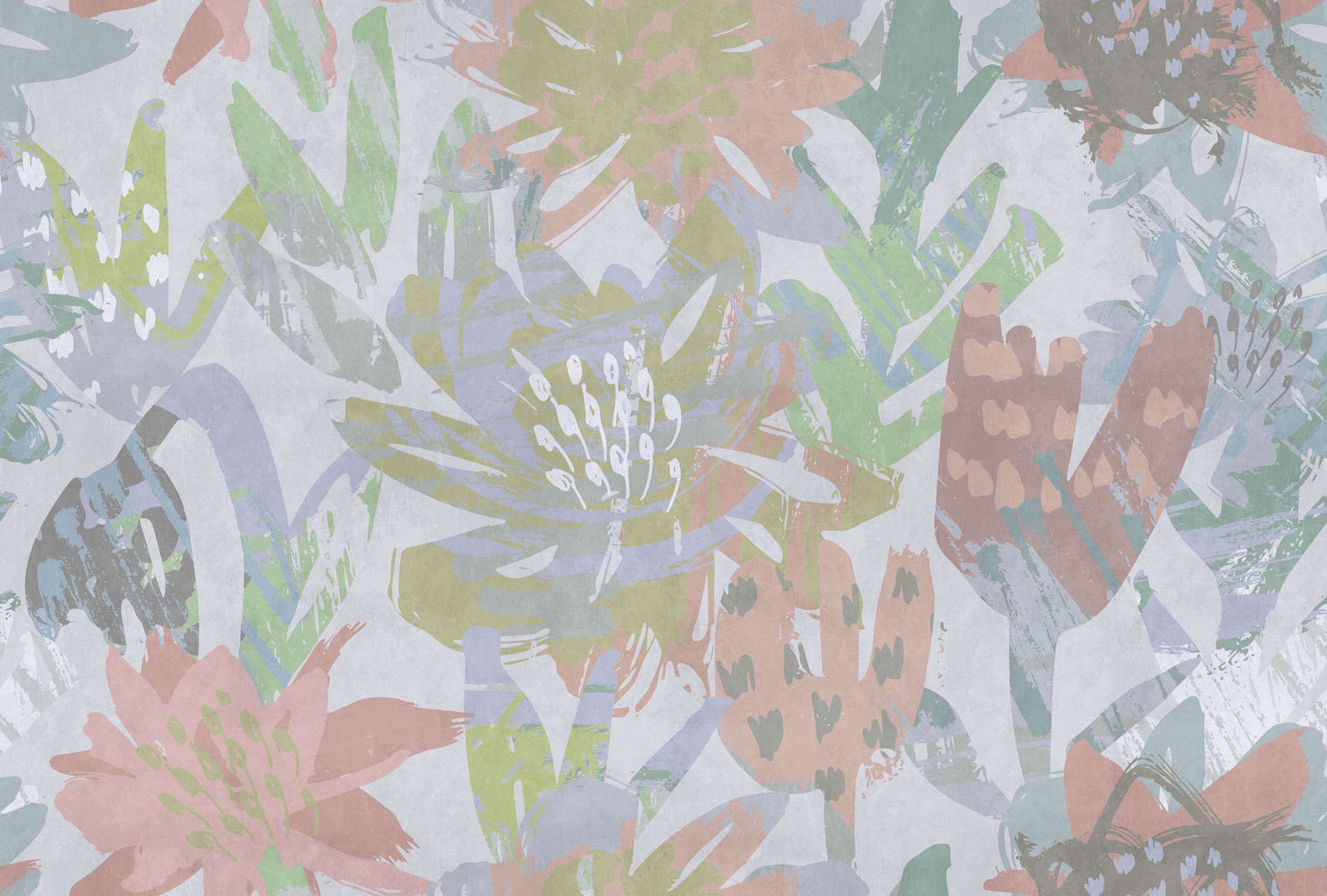             papier peint en papier panoramique »sophia« - motif floral multicolore sur structure d'enduit béton - intissé lisse, légèrement nacré
        