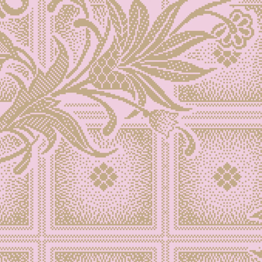             Digital behang »vivian« - Pixelachtige vierkantjes met bloemen - Roze | Gladde, licht parelmoerglanzende vliesstof
        