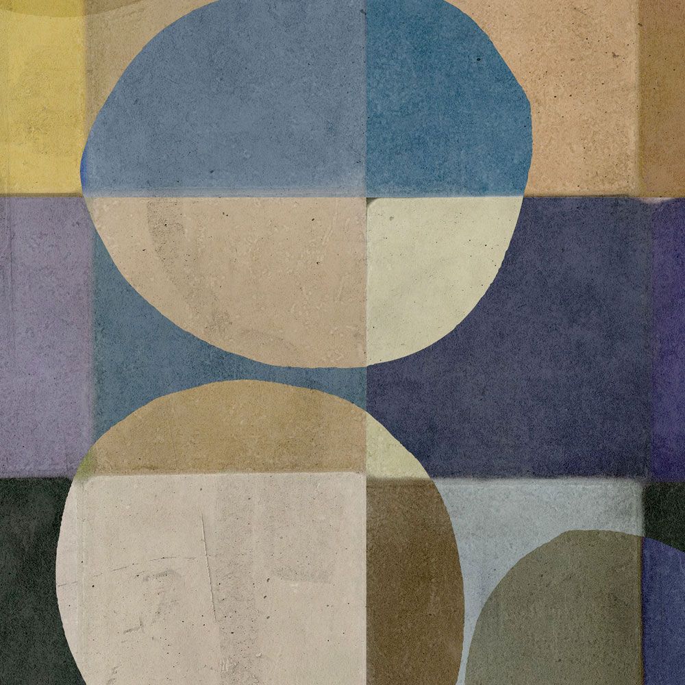             papier peint en papier »luna« - motif rétro coloré sur fond d'enduit béton - vert , bleu jaune, beige | Intissé mat et lisse
        