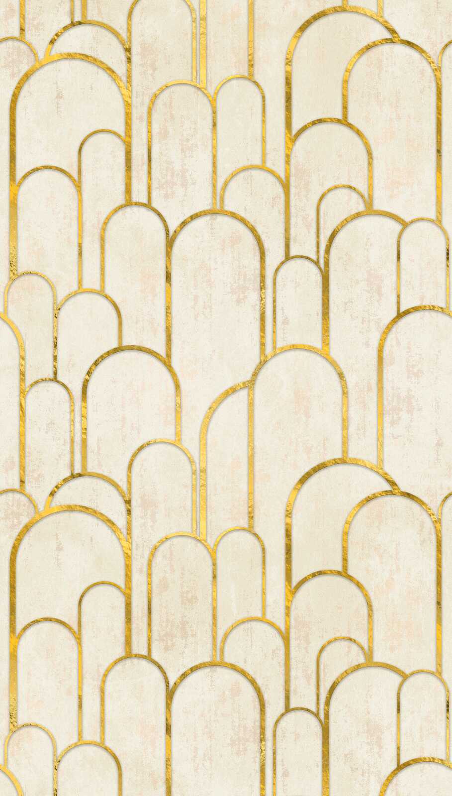             Art Deco non-woven wallpaper with elegant geometric patterns and a large-scale pattern repetition - cream, beige, gold
        