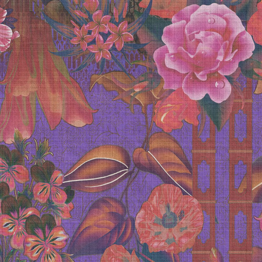             Fotomural »sati 1« - Diseño floral con aspecto de estructura de lino - Violeta | Tela no tejida lisa, ligeramente nacarada y brillante
        