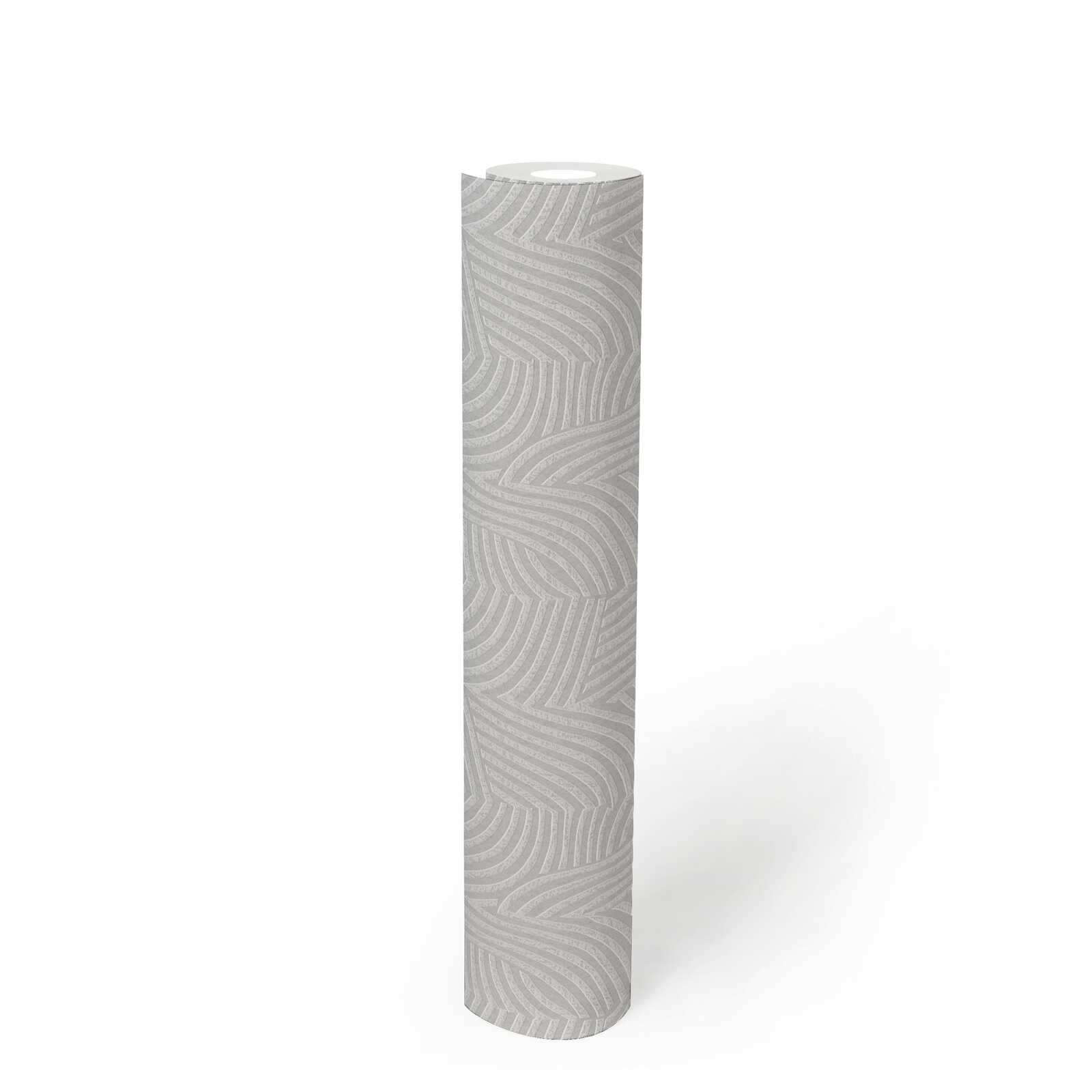             Daniel Hechter Modern non-woven wallpaper with a wavy line pattern on a glossy background - white, cream, metallic
        