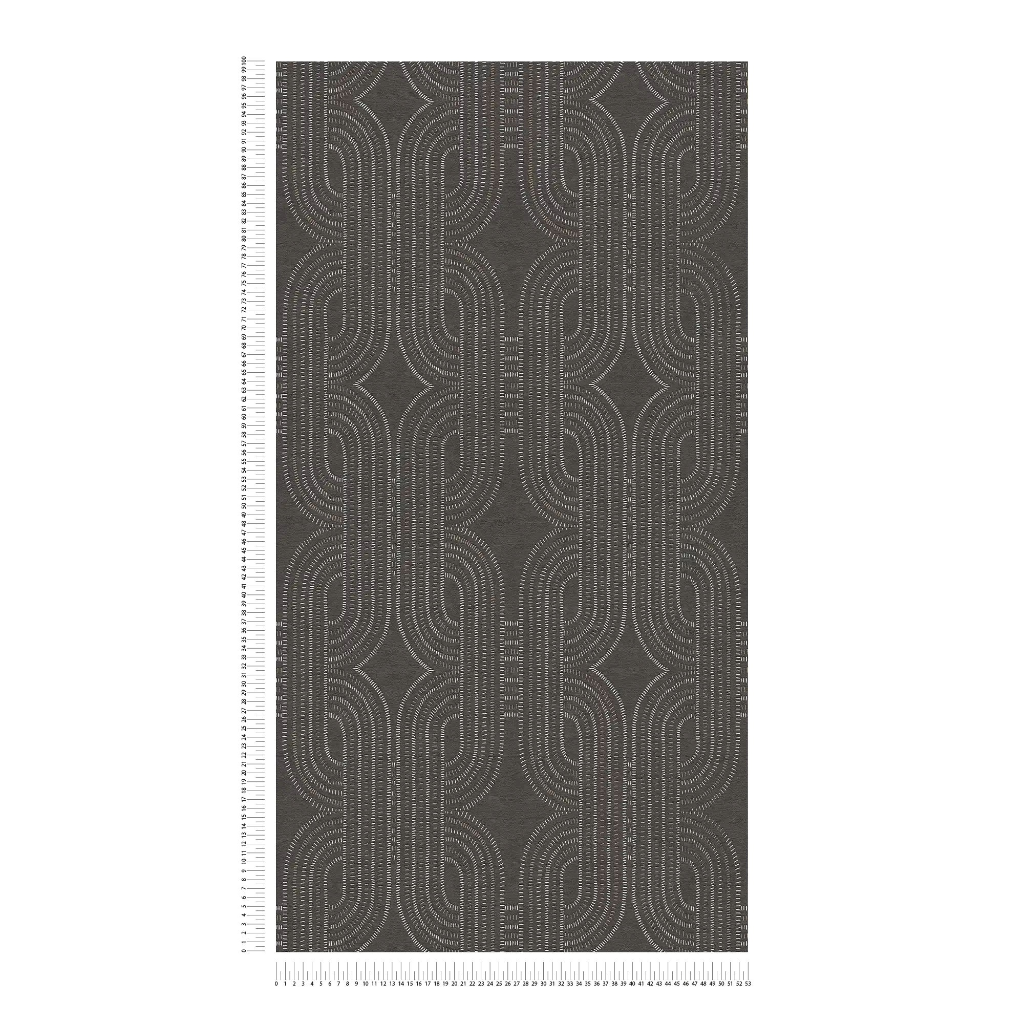             Non-woven wallpaper with abstract graphic retro pattern - black, brown, metallic
        