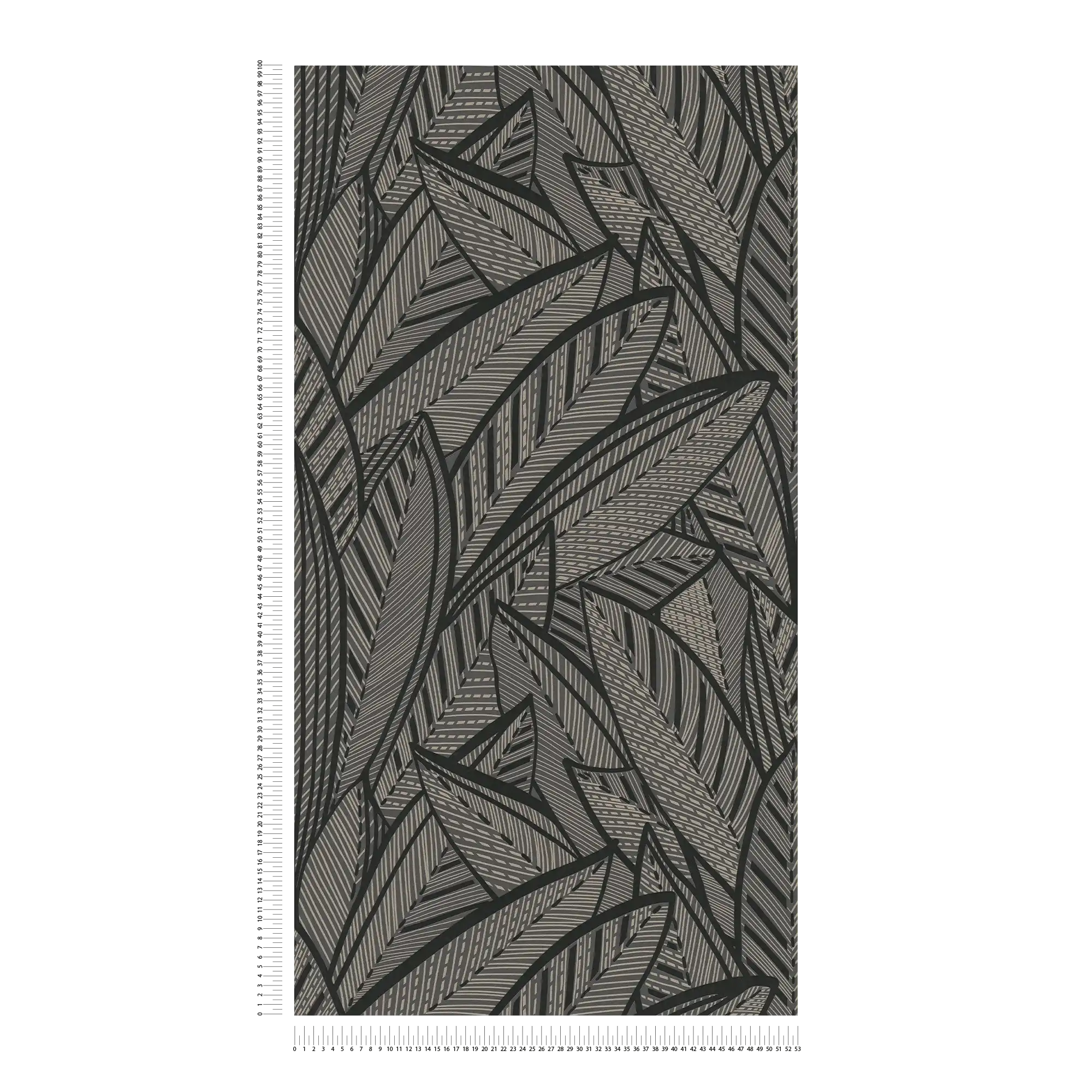             Carta da parati non tessuta Jungle con motivo a foglie ed effetti lucidi - nero, metallizzato
        