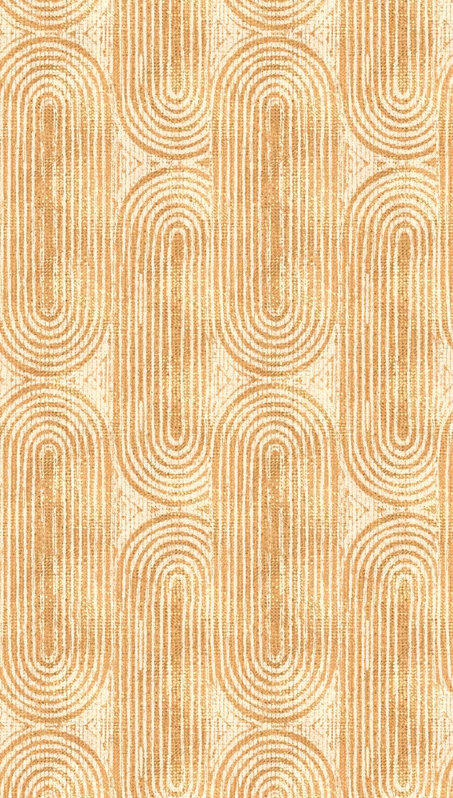             Papel pintado no tejido retro de los años 70 con motivos geométricos y repetición de motivos a gran escala - naranja, beige
        