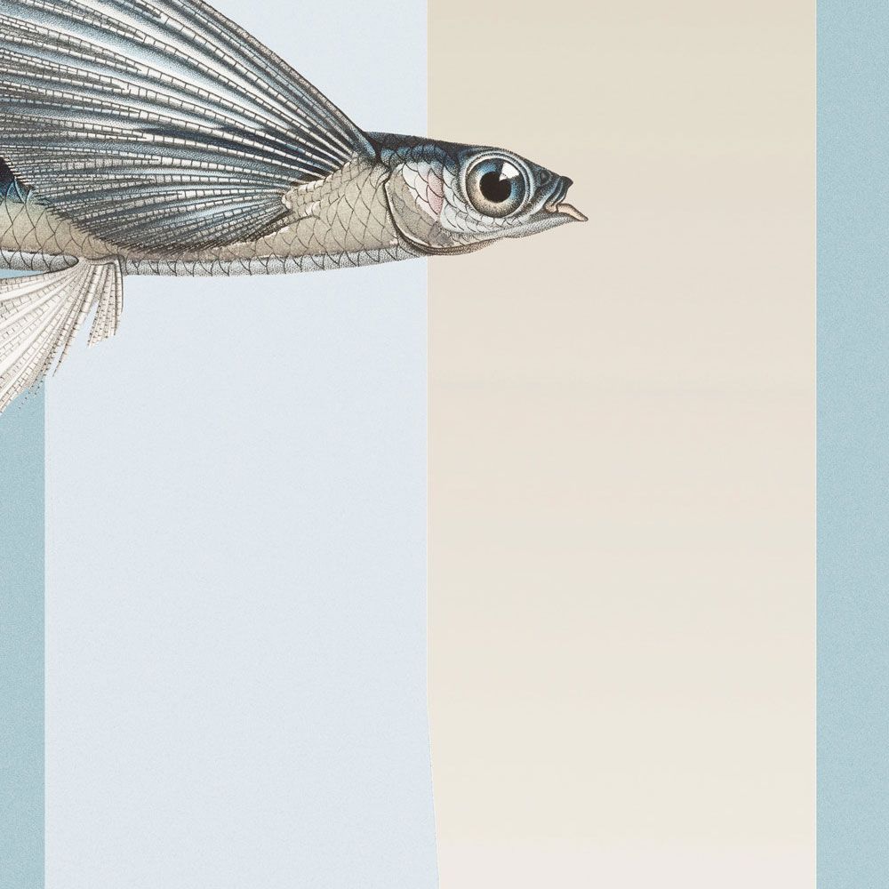             styx - papier peint en papier panoramique avec architecture abstraite 3D et poissons volants - intissé lisse, légèrement nacré
        
