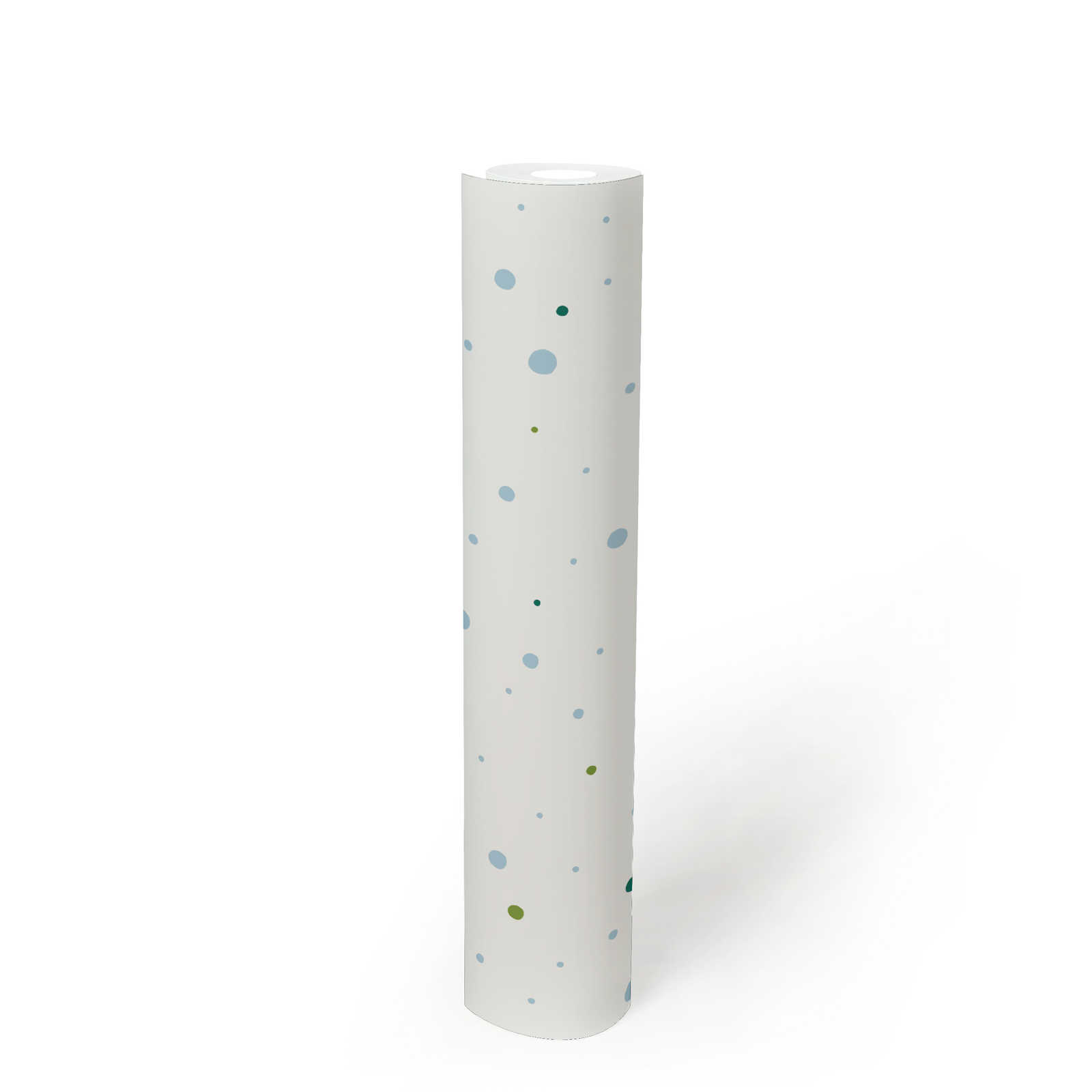             Papier peint chambre enfants à pois - bleu, blanc, vert
        