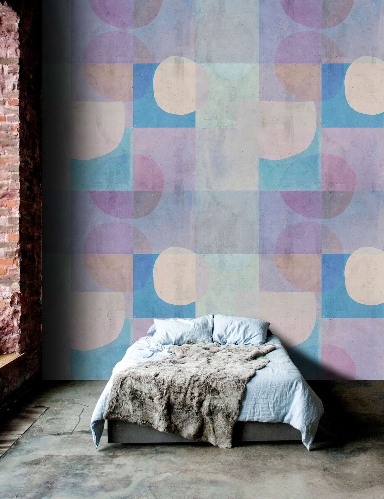             Photo wallpaper »elija 2« - retro pattern in concrete look - blue, purple | Lightly textured non-woven
        