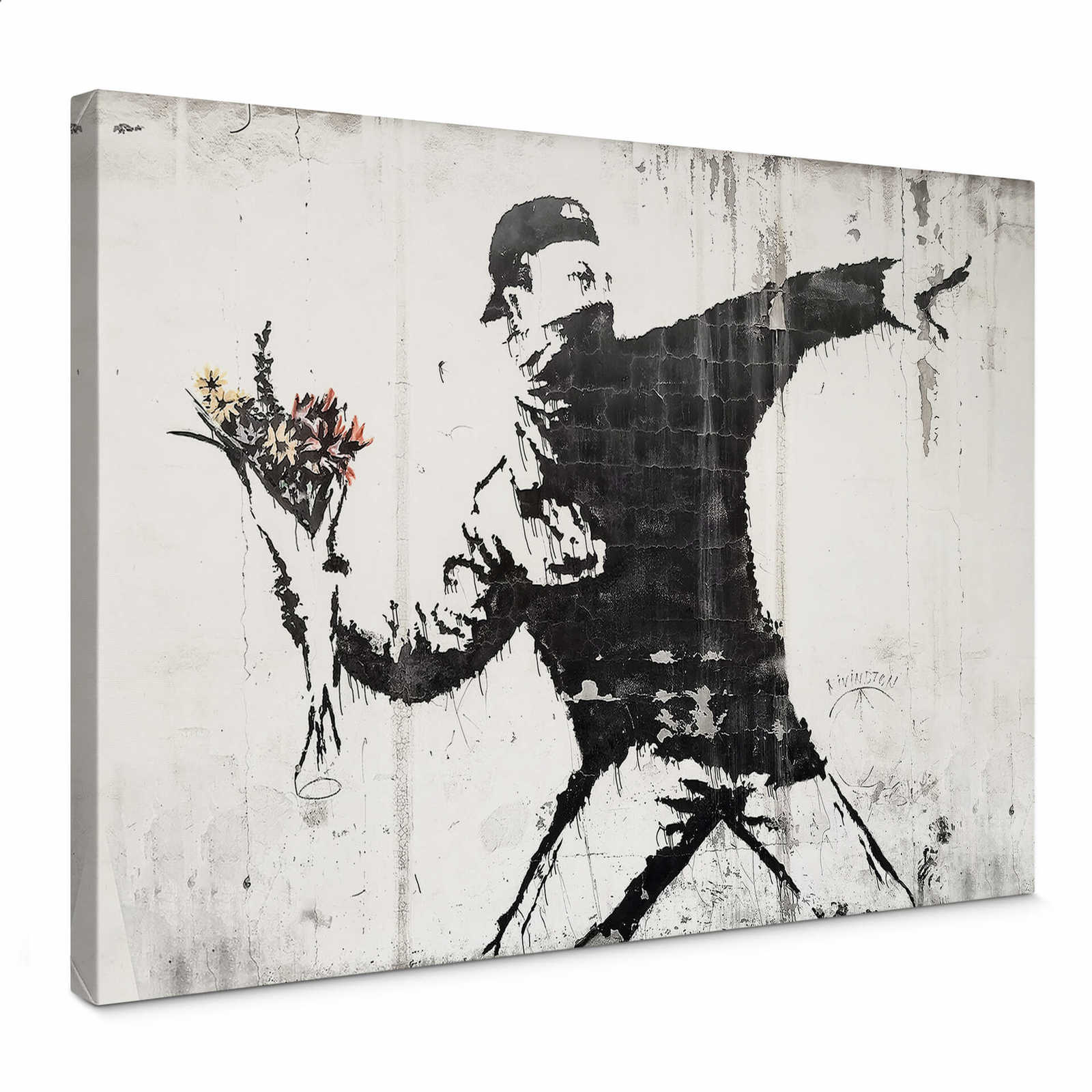Banksy toile Flower Thrower style graffiti