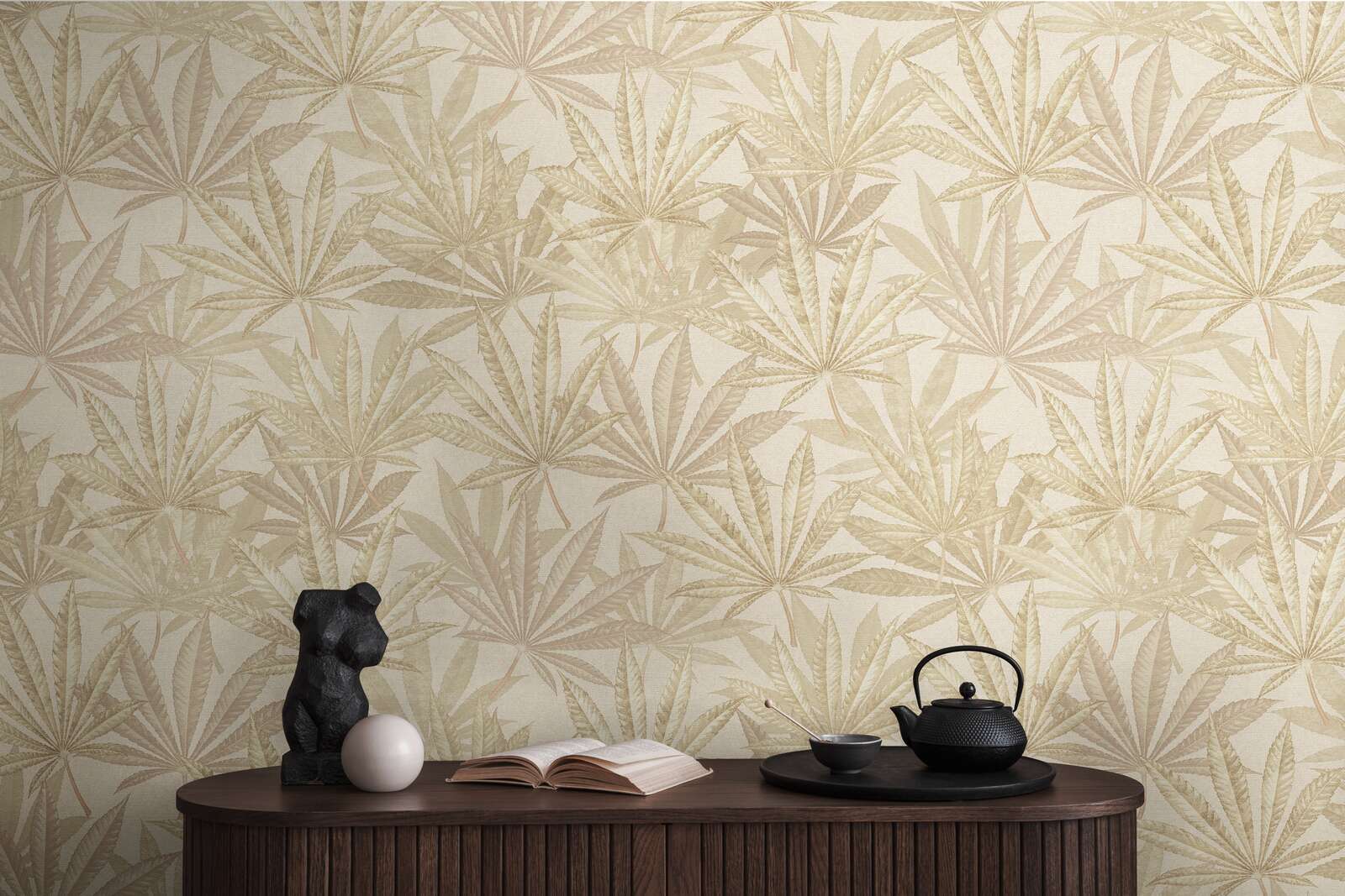             Jungle wallpaper with leaf pattern in vintage look - cream, beige
        