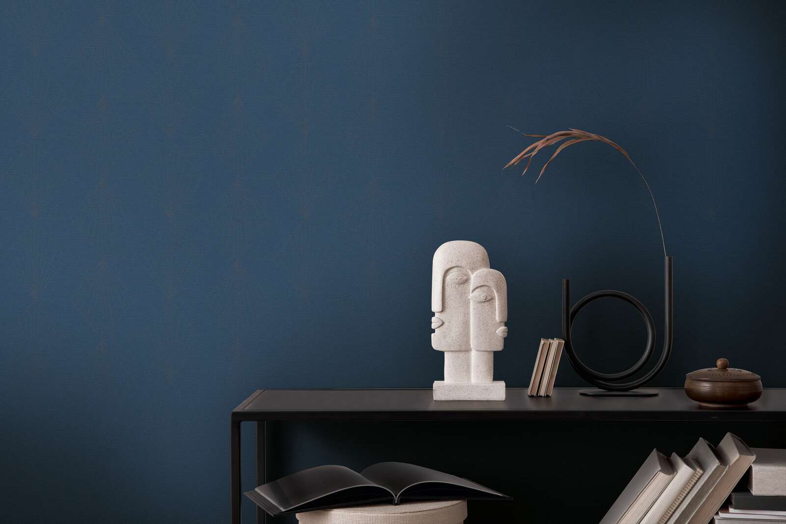             Dark wallpaper linen structure, plain & satin - blue
        