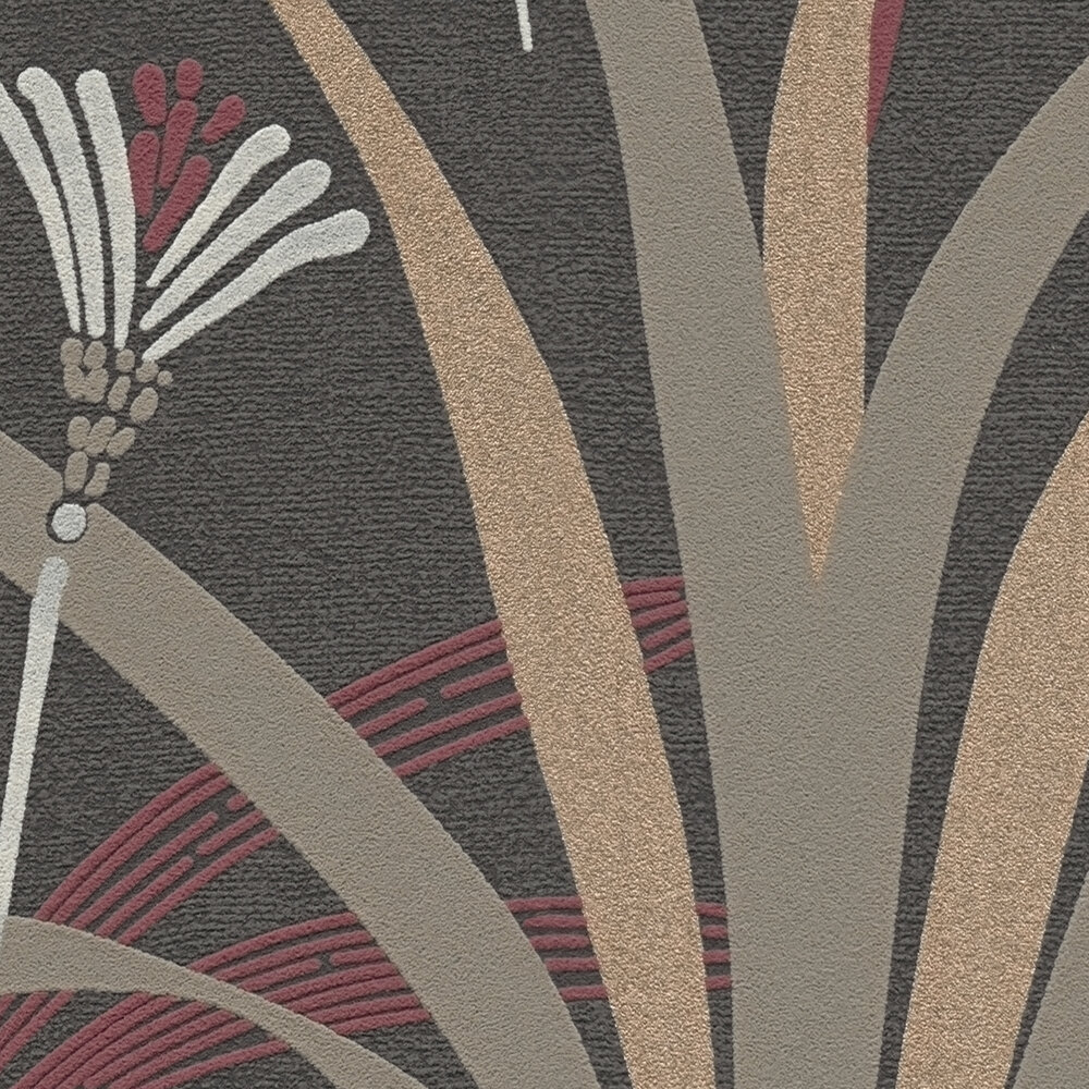             Vliesbehang met bloemen in een grafisch ontwerp - metallic, zwart, rood
        