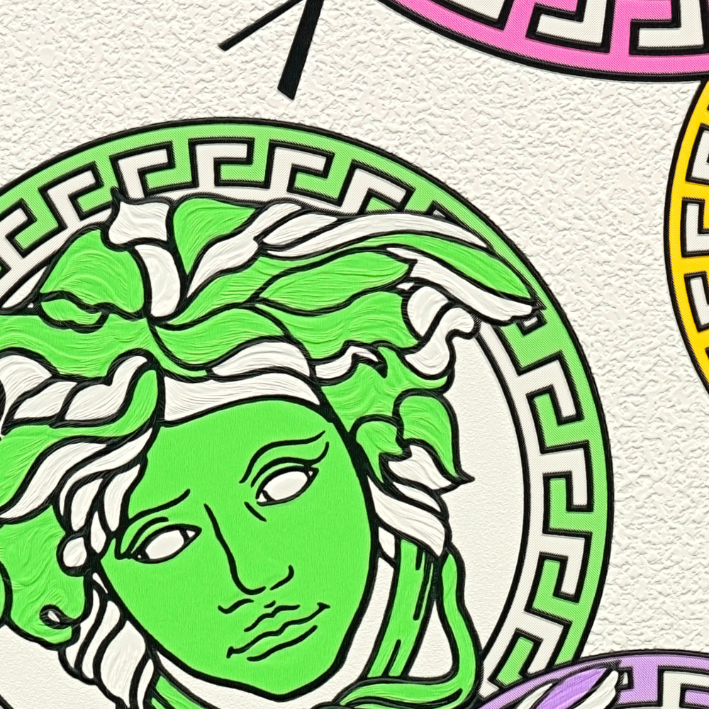             Carta da parati VERSACE motivo emblema Medusa - colorata, crema
        