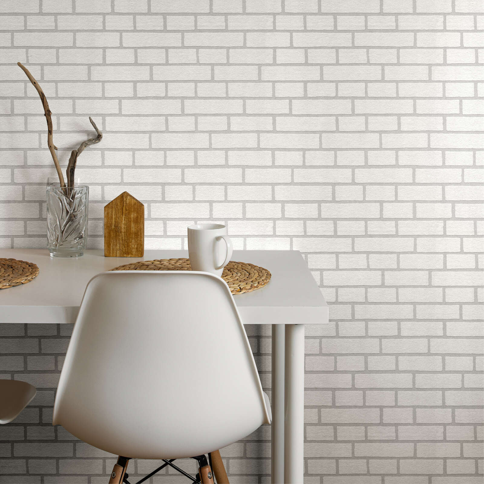             Masonry wallpaper to paint over, with 3D effect - Paintable, White
        