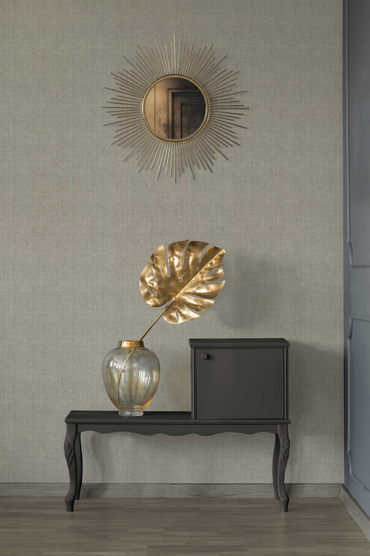             Plain wallpaper in textile look with silver metallic details - blue, grey, silver
        