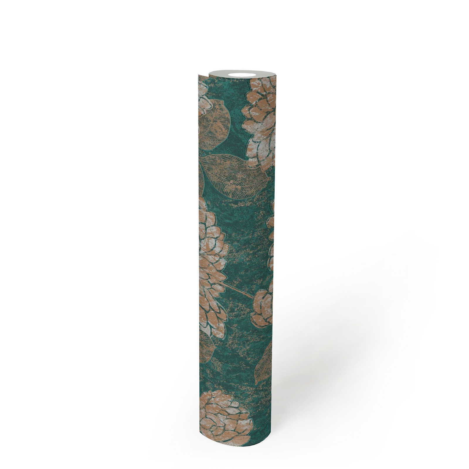             Papier peint floral avec motif floral légèrement brillant - vert, or
        