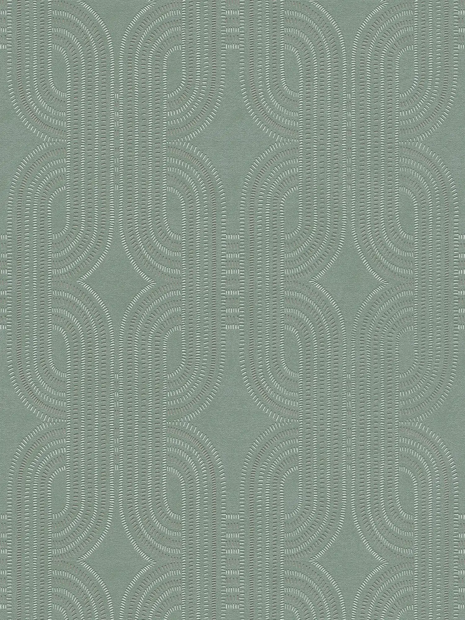 Papel pintado retro de tejido-no tejido con motivos gráficos - azul, verde, marrón
