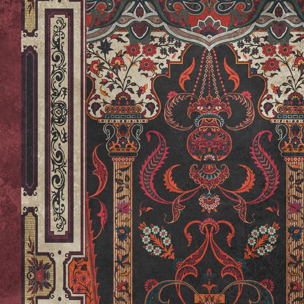             Fotomural »karim« - Revestimiento ornamental con textura de yeso vintage - Rojo oscuro | Material sin tejer liso, ligeramente nacarado
        