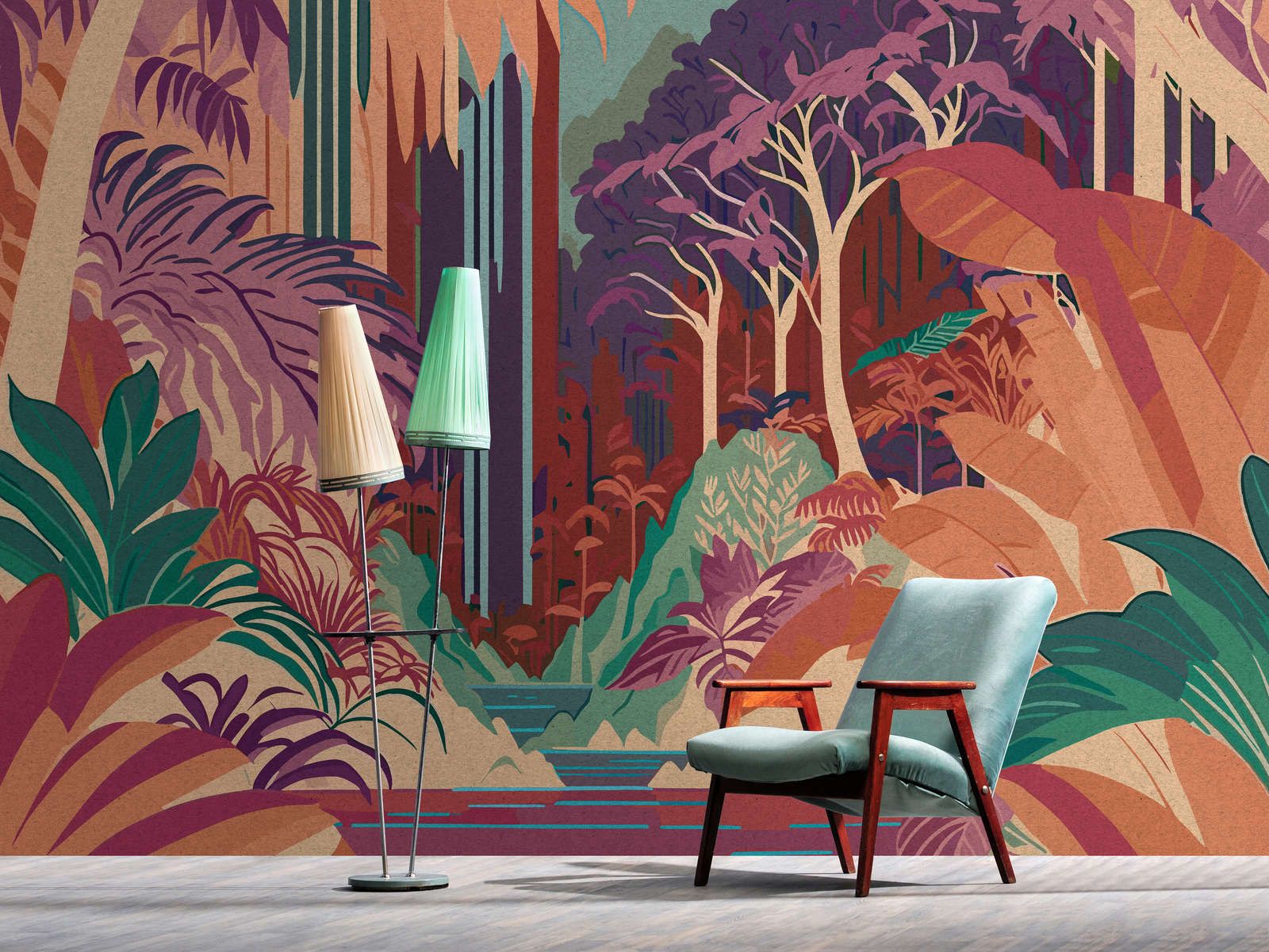             papier peint en papier panoramique »rhea« - motif abstrait de jungle avec structure en papier kraft - intissé mat et lisse
        