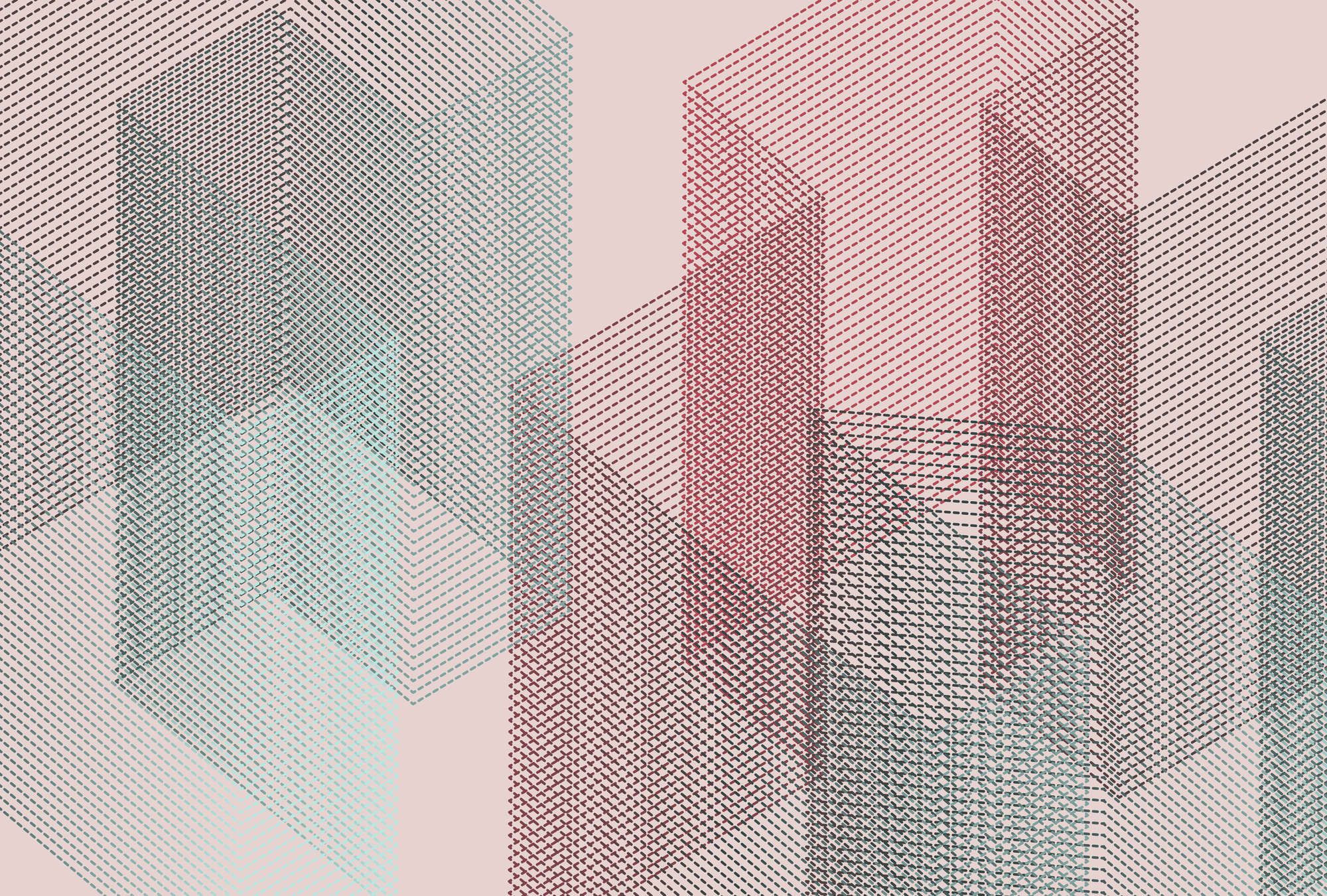             papier peint en papier panoramique »mesh 1« - Style abstrait 3D - rouge, bleu | intissé légèrement structuré
        