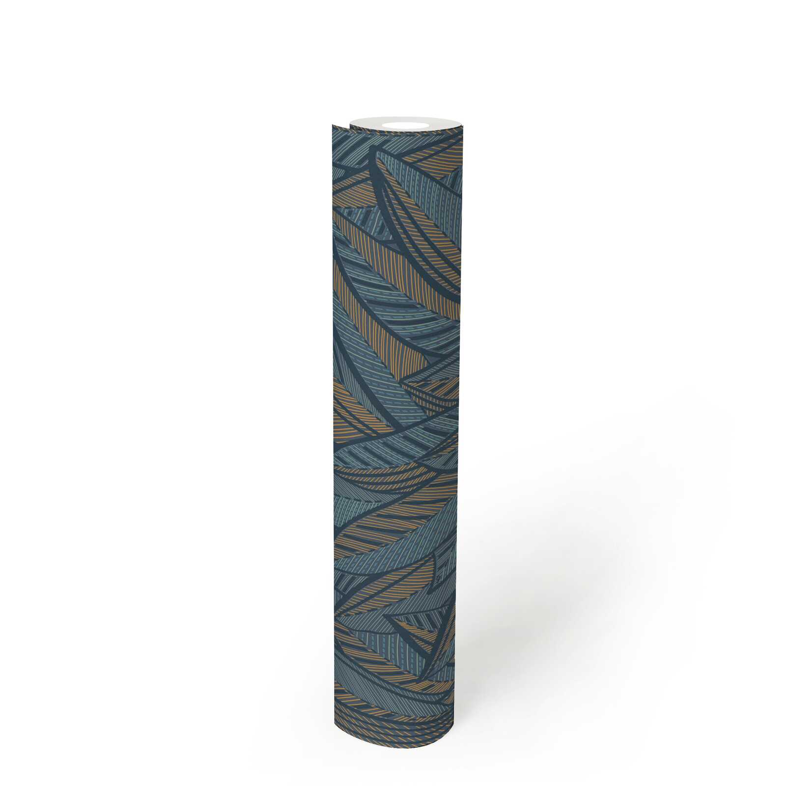             Palm leaves non-woven wallpaper with a jungle feel and glossy accents - blue, green, yellow
        