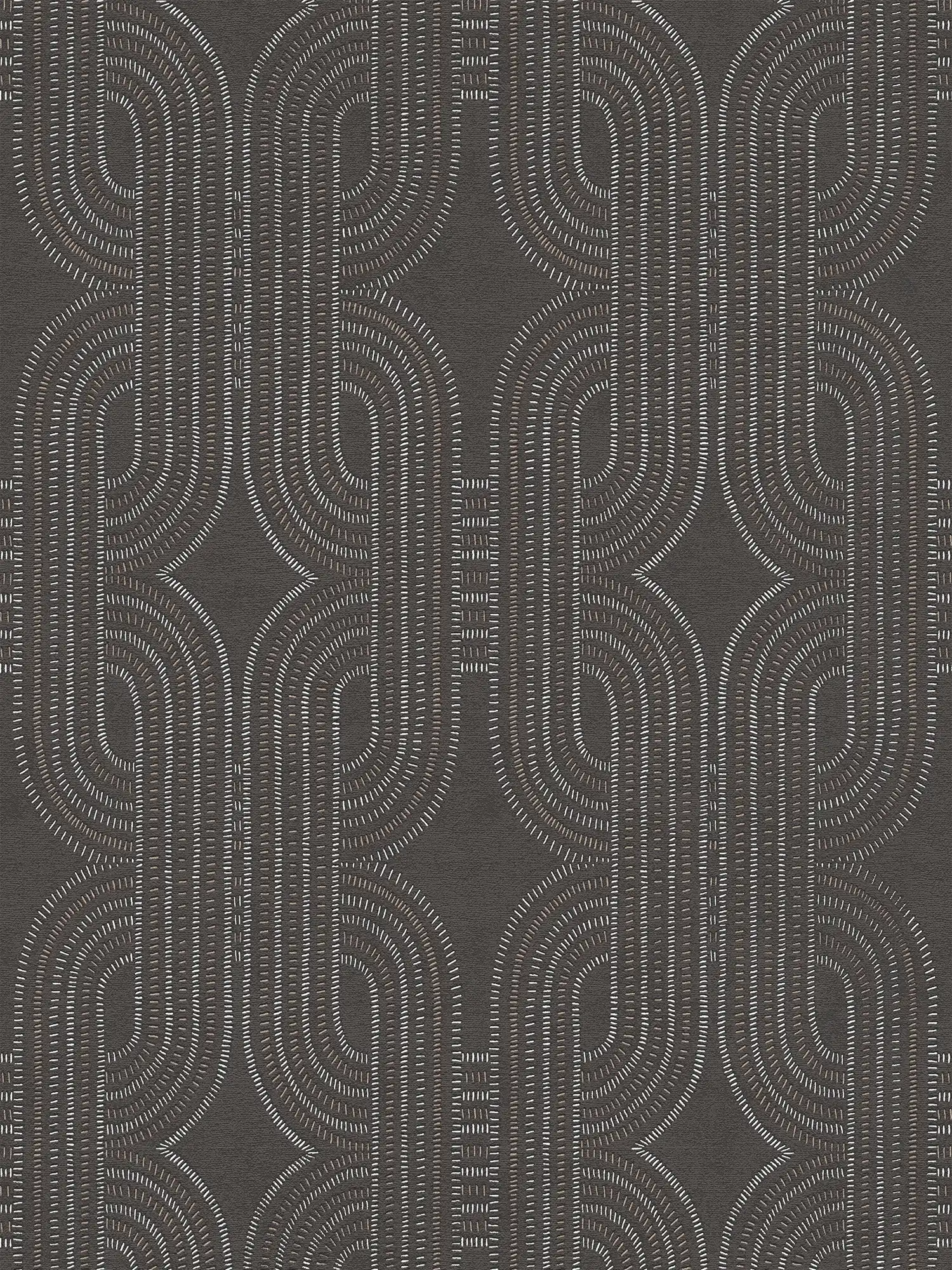 Vliesbehang met abstract grafisch retro patroon - zwart, bruin, metallic
