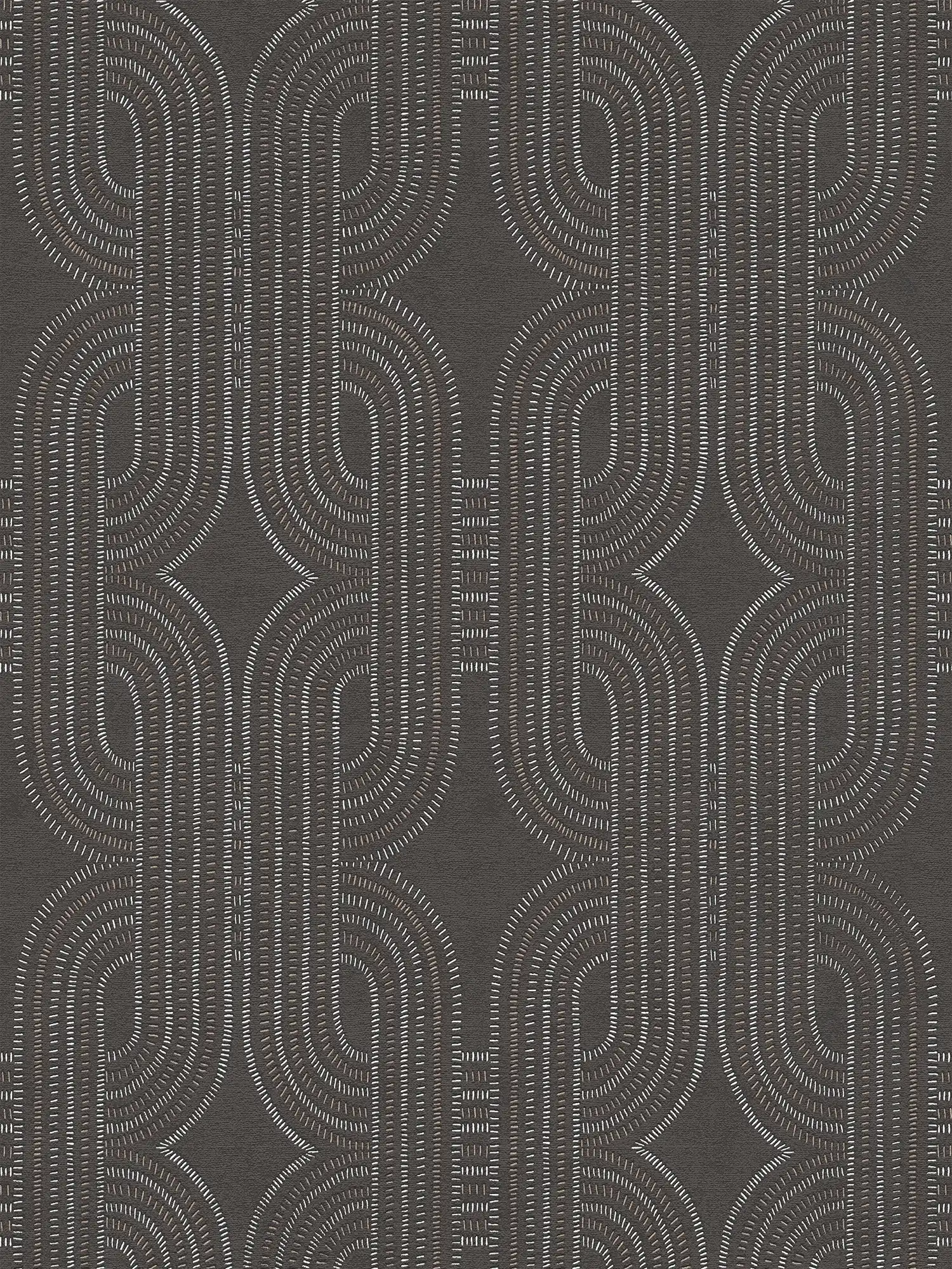             Non-woven wallpaper with abstract graphic retro pattern - black, brown, metallic
        