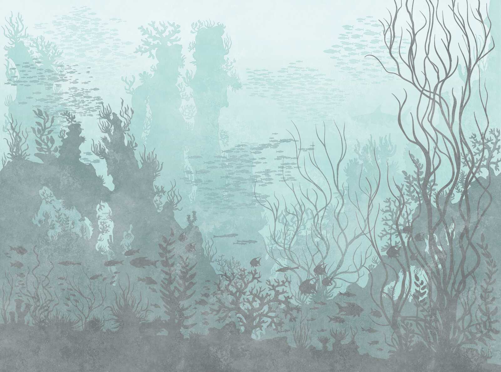             Mystical underwater photo wallpaper with sea animals and plants as non-woven wallpaper - blue, grey
        