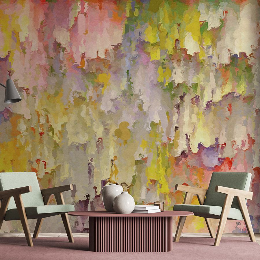 papier peint en papier panoramique »opulea« - Style aquarelle avec structure lin, dégradé - multicolore | Intissé mat et lisse
